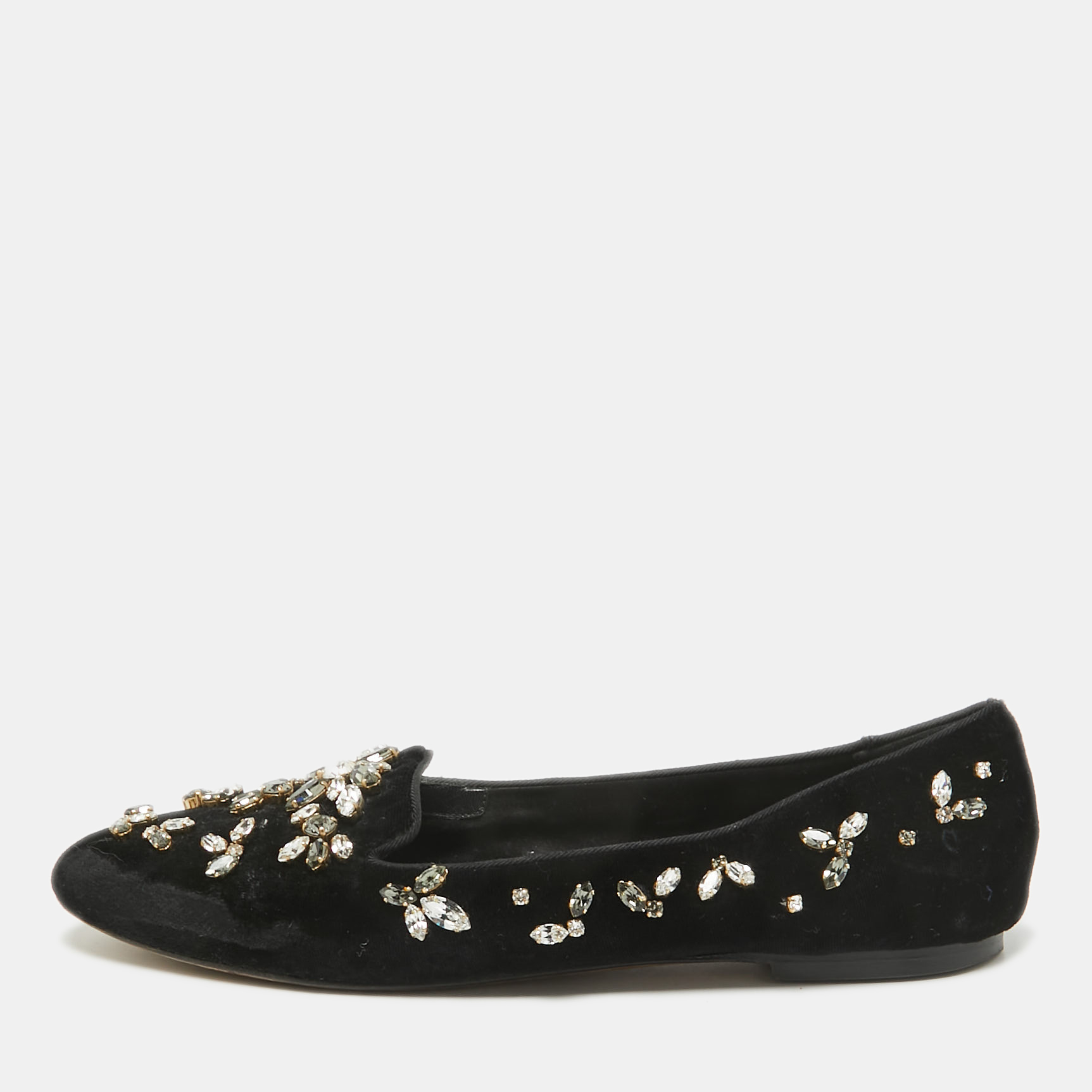 

Dolce & Gabbana Black Velvet Crystal Embellished Ballet Flats Size