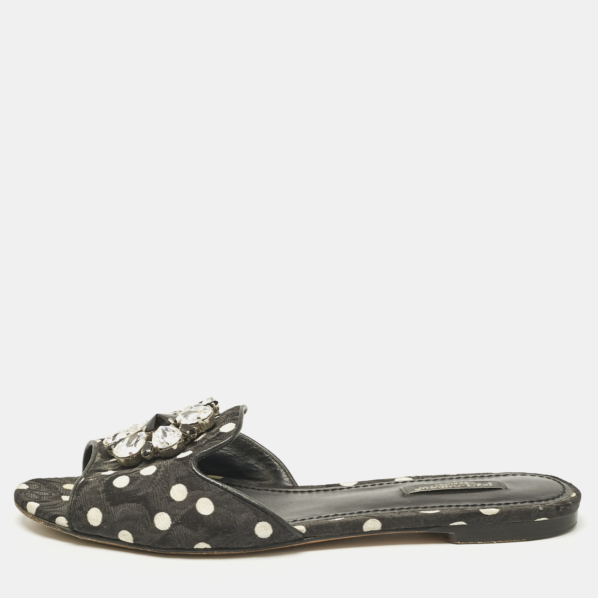 

Dolce & Gabbana Black Polka Dot Canvas Bianca Flat Slides Size