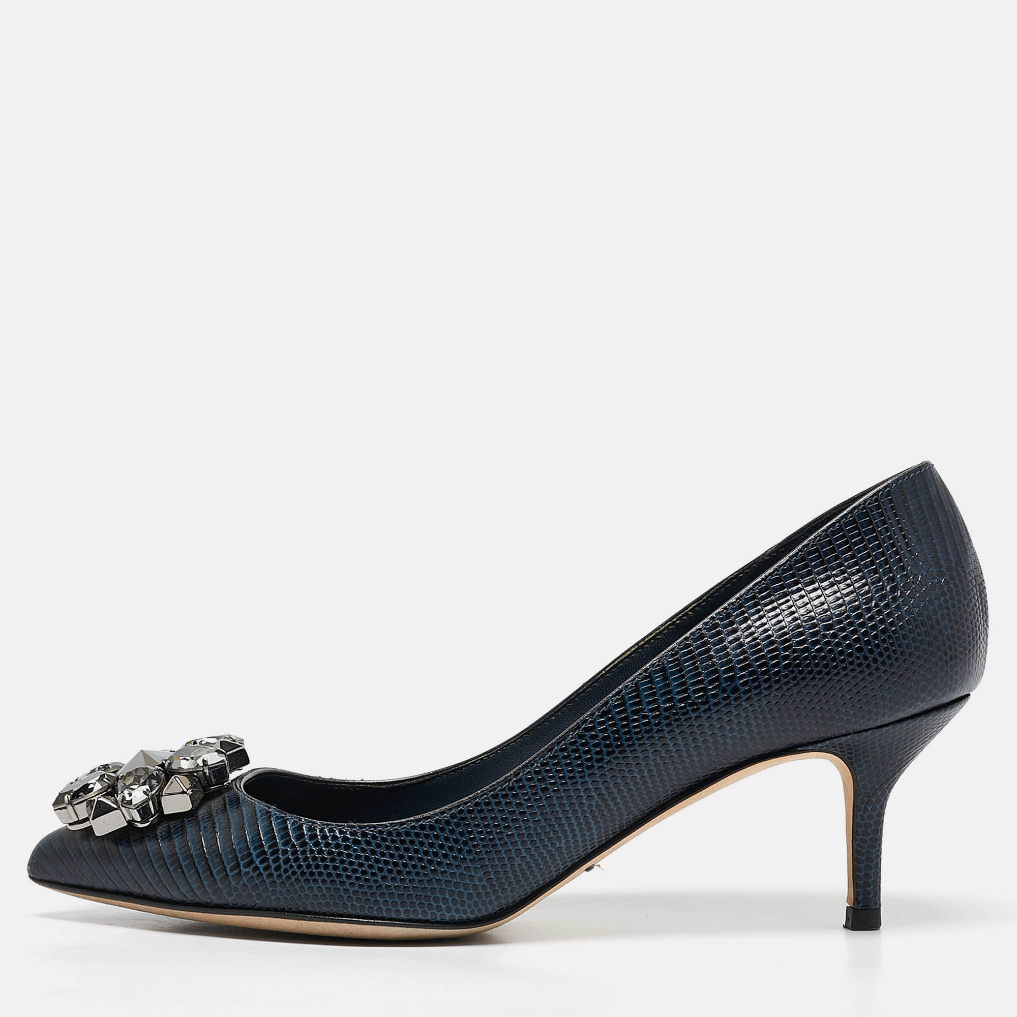 

Dolce & Gabbana Navy Blue Lizard Embossed Leather Bellucci Pumps Size