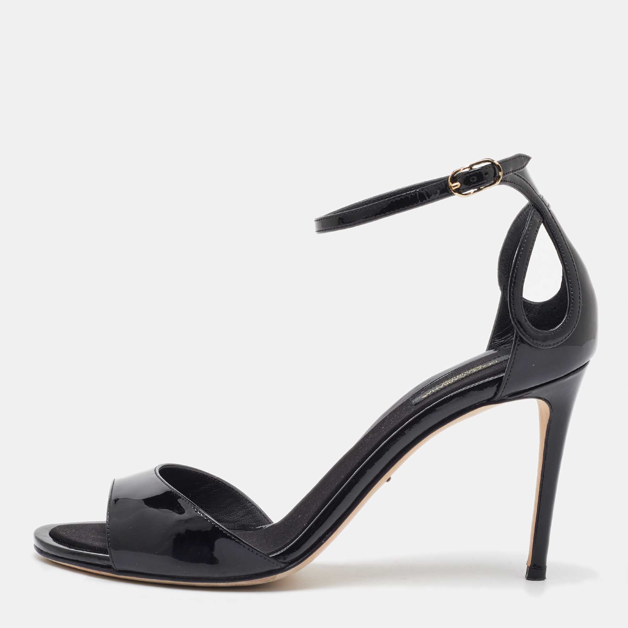 

Dolce & Gabbana Black Patent Leather Ankle Strap Sandals Size