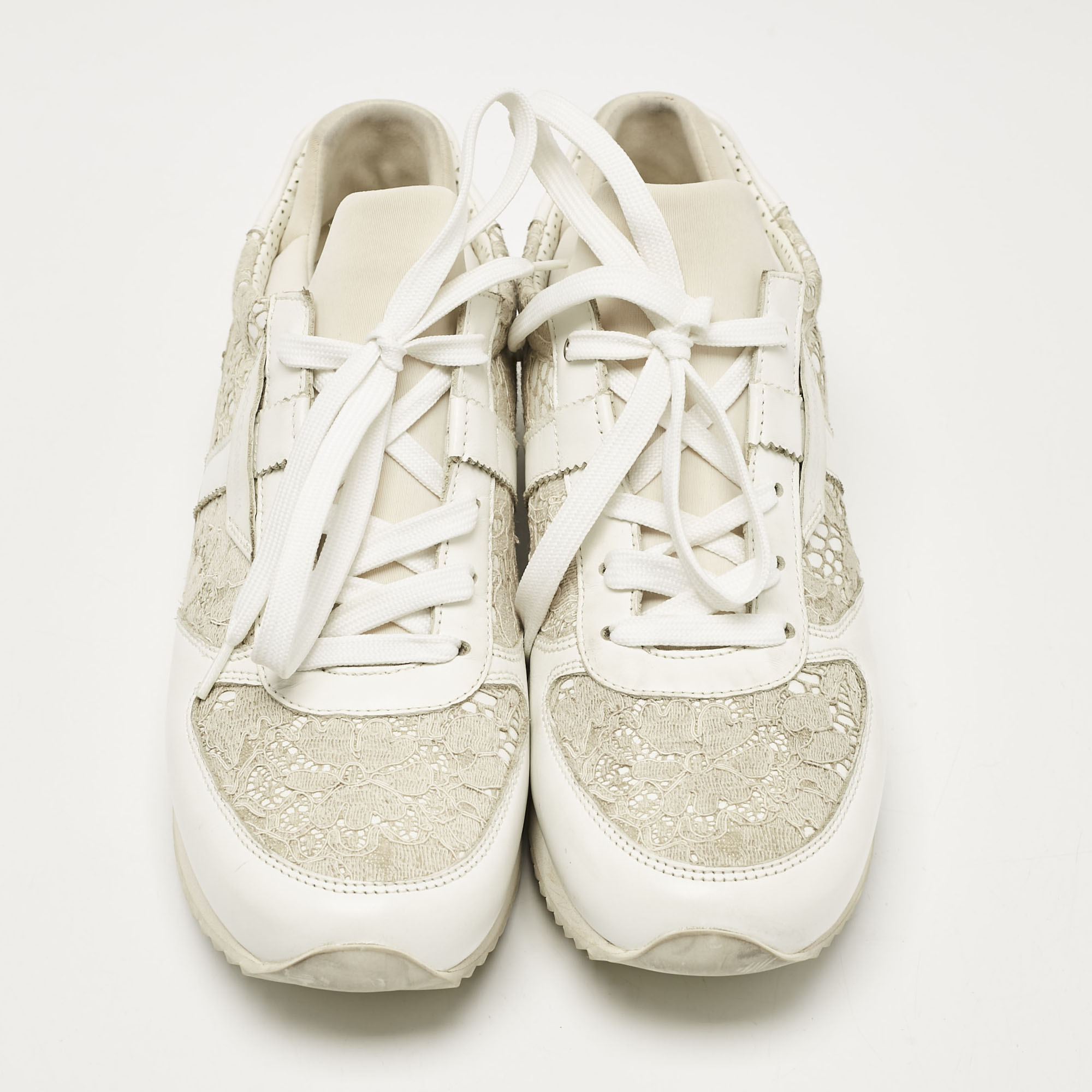Dolce & Gabbana White Floral Lace and Leather Low Top Sneakers Size 39 