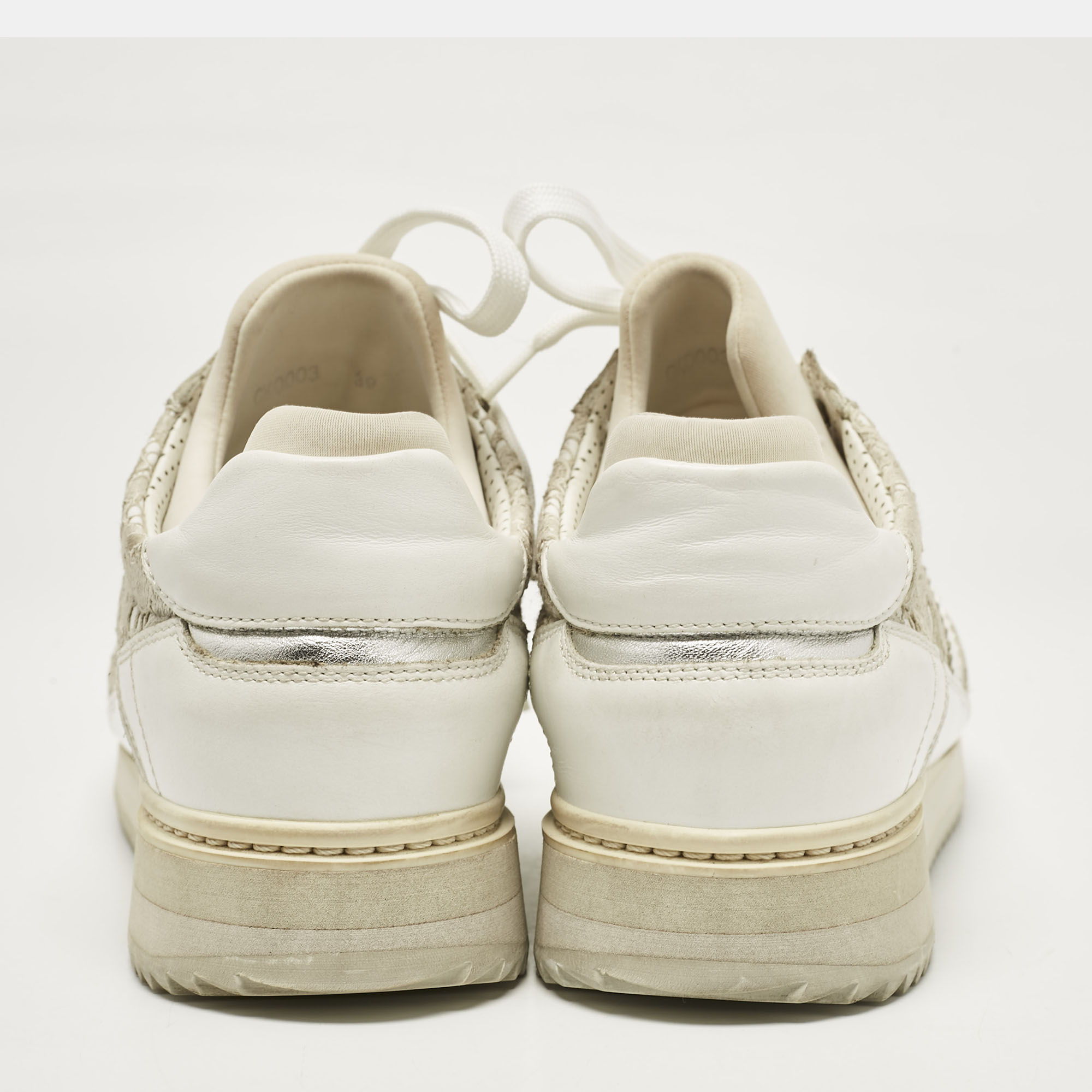 Dolce & Gabbana White Floral Lace and Leather Low Top Sneakers Size 39 