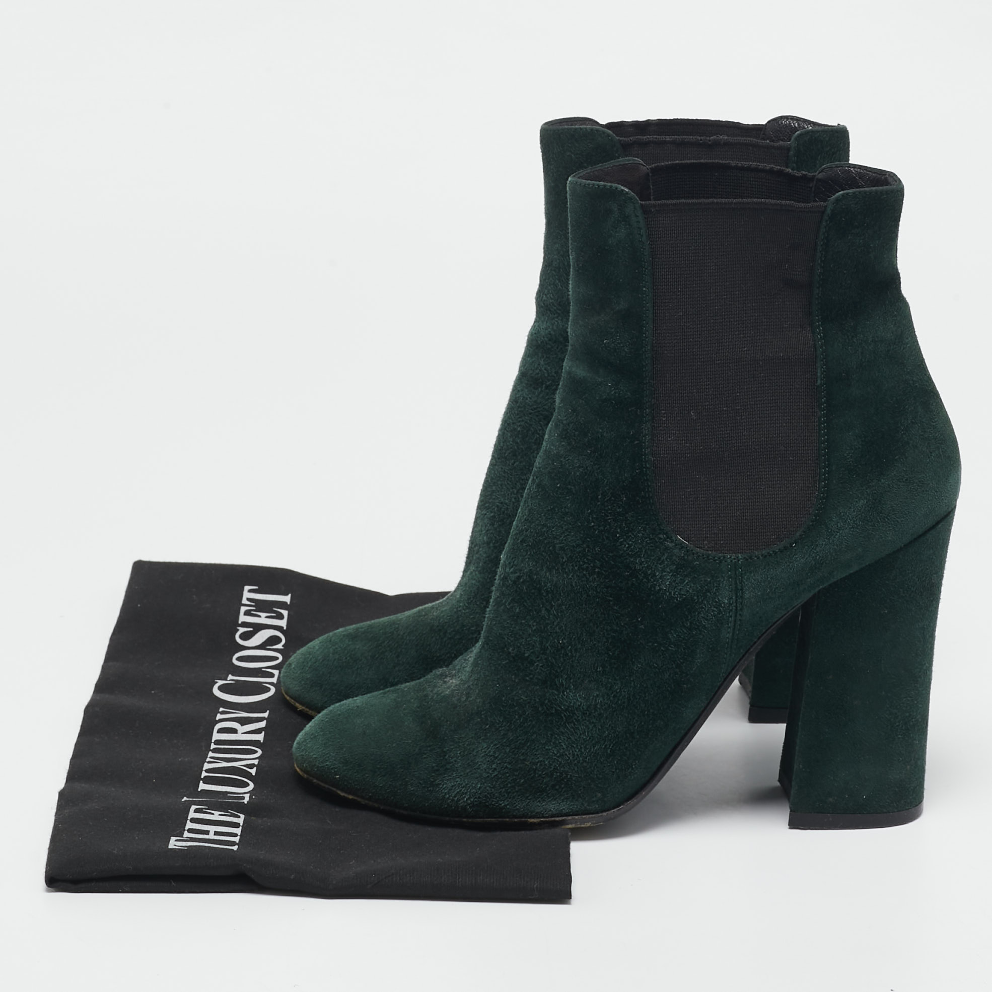 Dolce & Gabbana Green Suede Block Heel Ankle Length Boots Size 38 