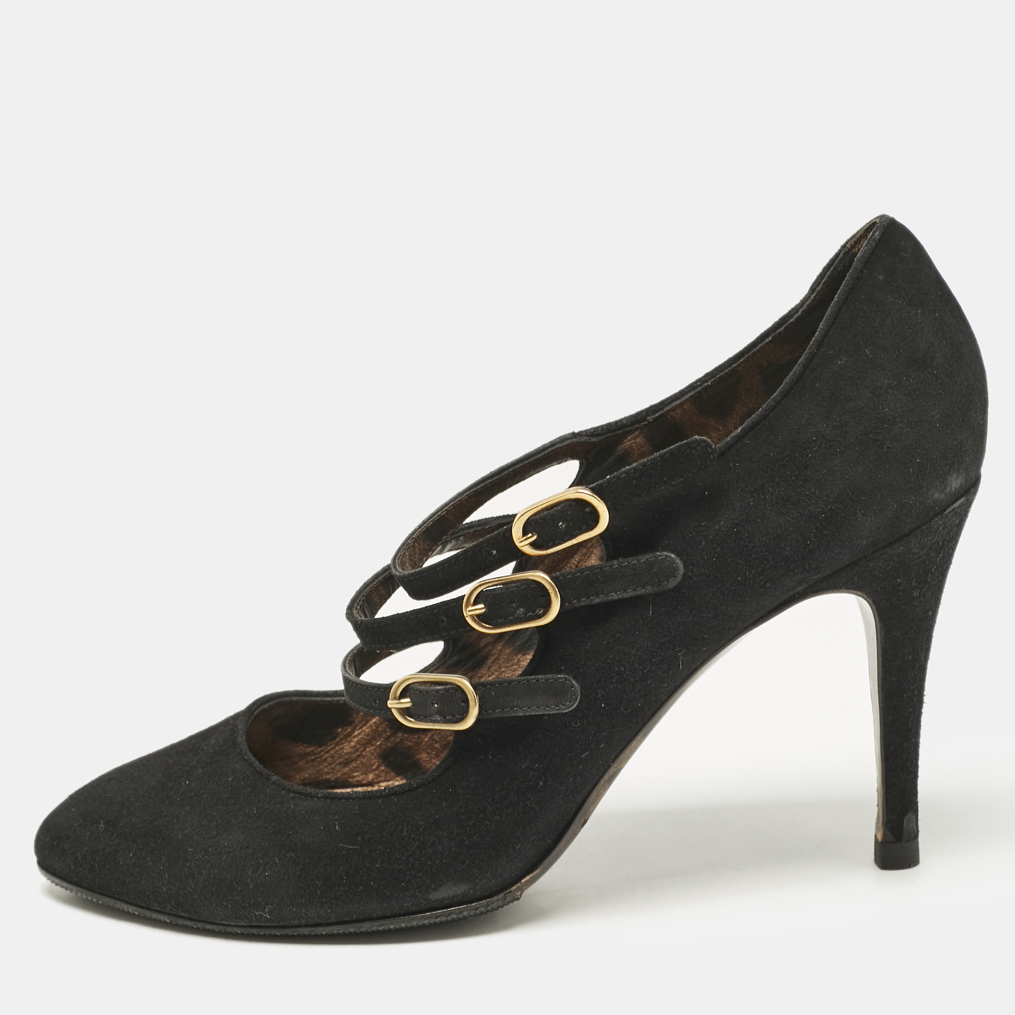 

Dolce & Gabbana Black Suede Triple Buckle Mary Jane Pumps Size