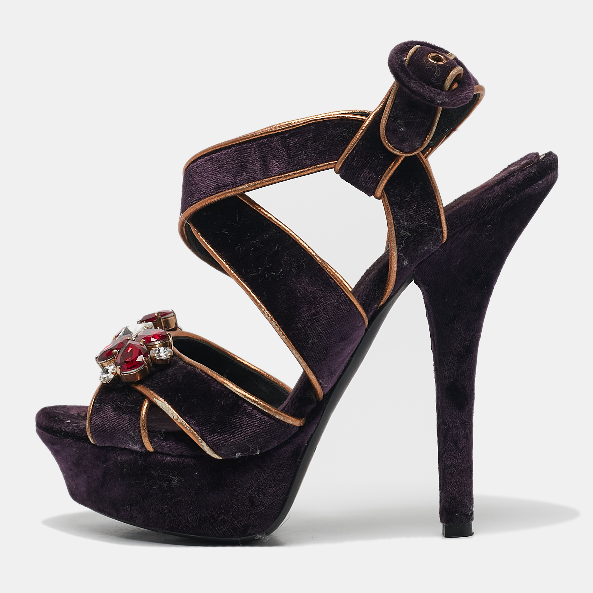 

Dolce & Gabbana Purple Velvet And Leather Crystal Embellished Sandals Size