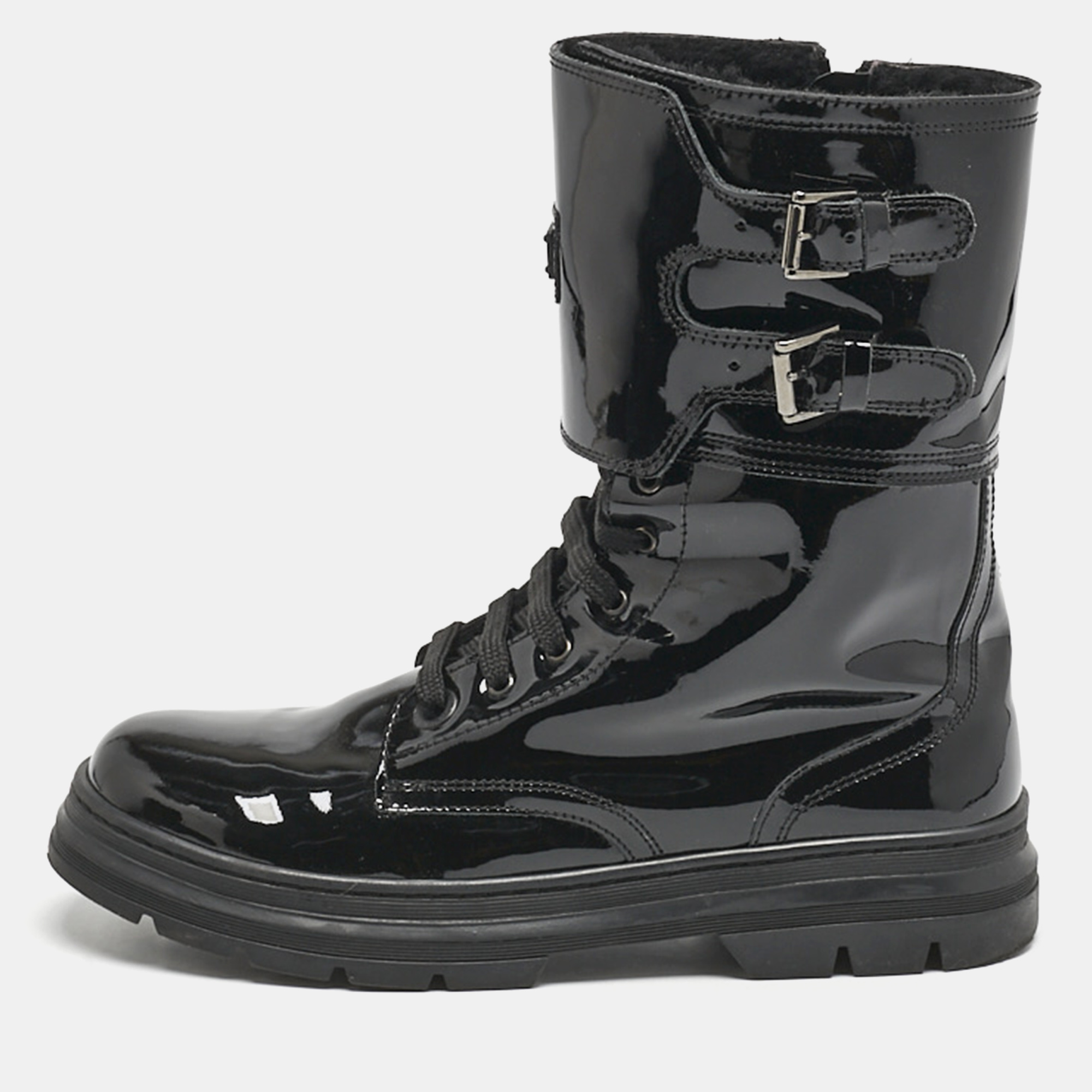 

Dolce & Gabbana Black Patent Leather Combat Boots Size