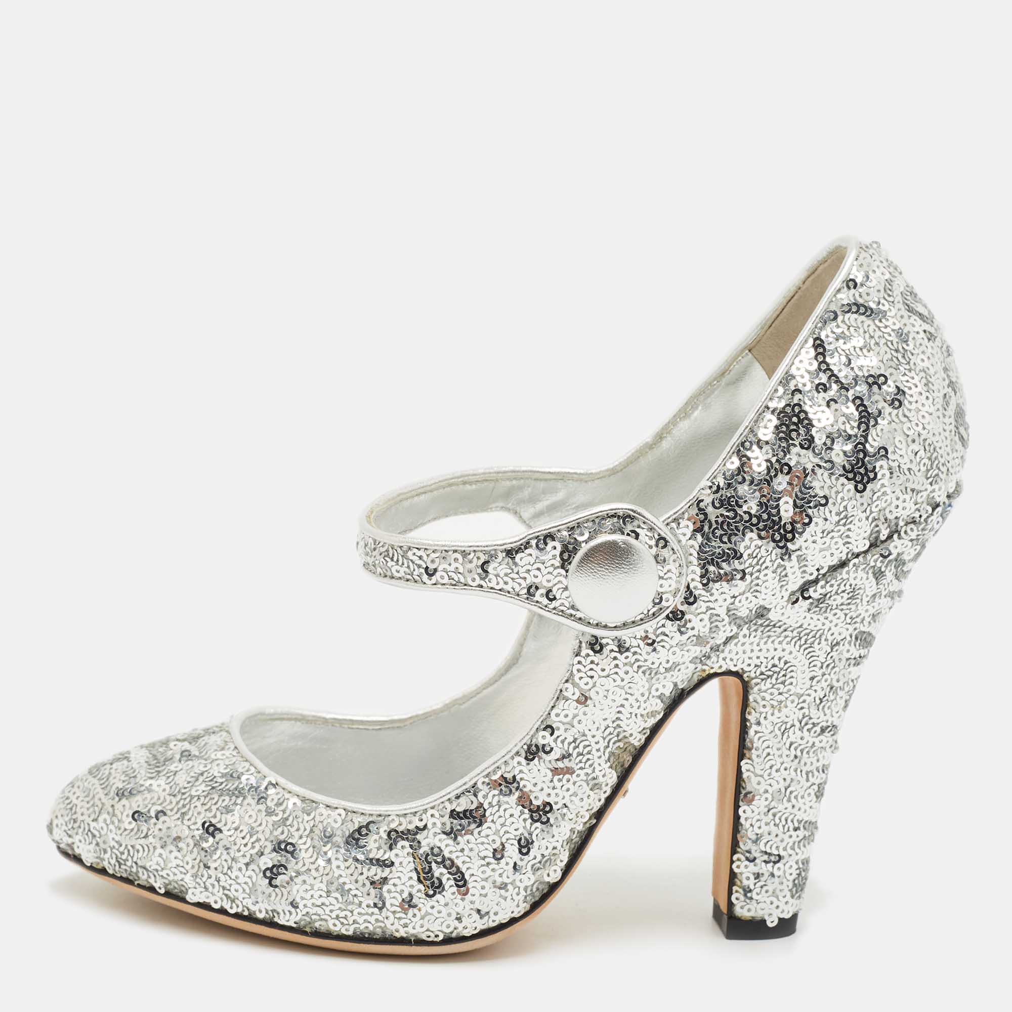 

Dolce & Gabbana Silver Sequin Mary Jane Pumps Size