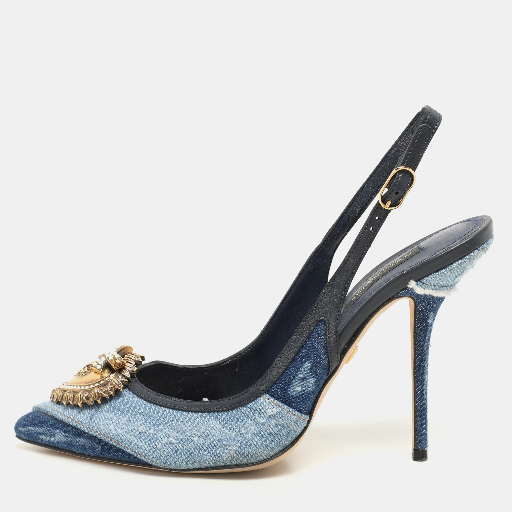 

Dolce & Gabbana Blue Denim Devotion Slingback Pumps Size 37