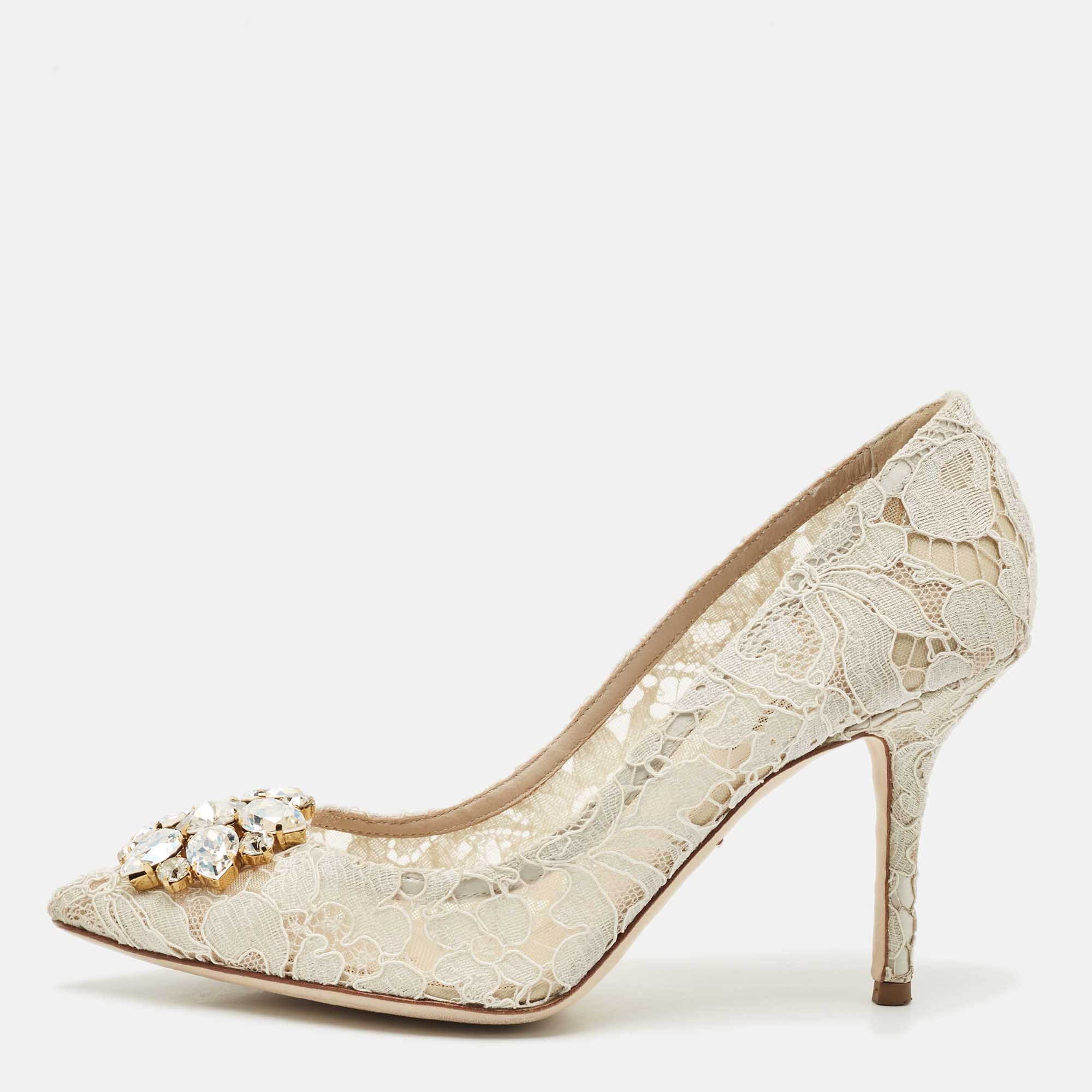 

Dolce & Gabbana Off White Lace and Mesh Bellucci Pumps Size