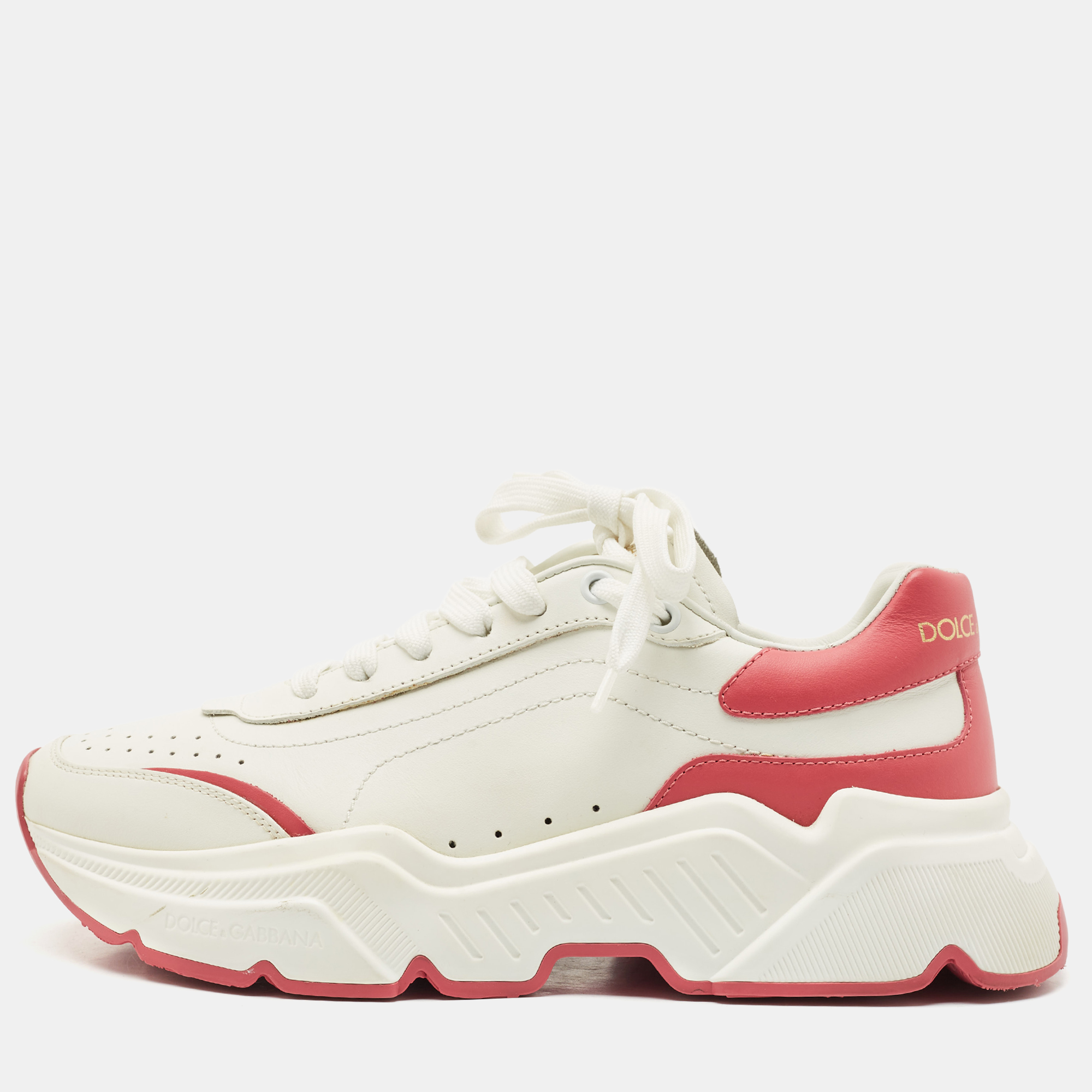 

Dolce & Gabbana White/Pink Leather Daymaster Sneakers Size