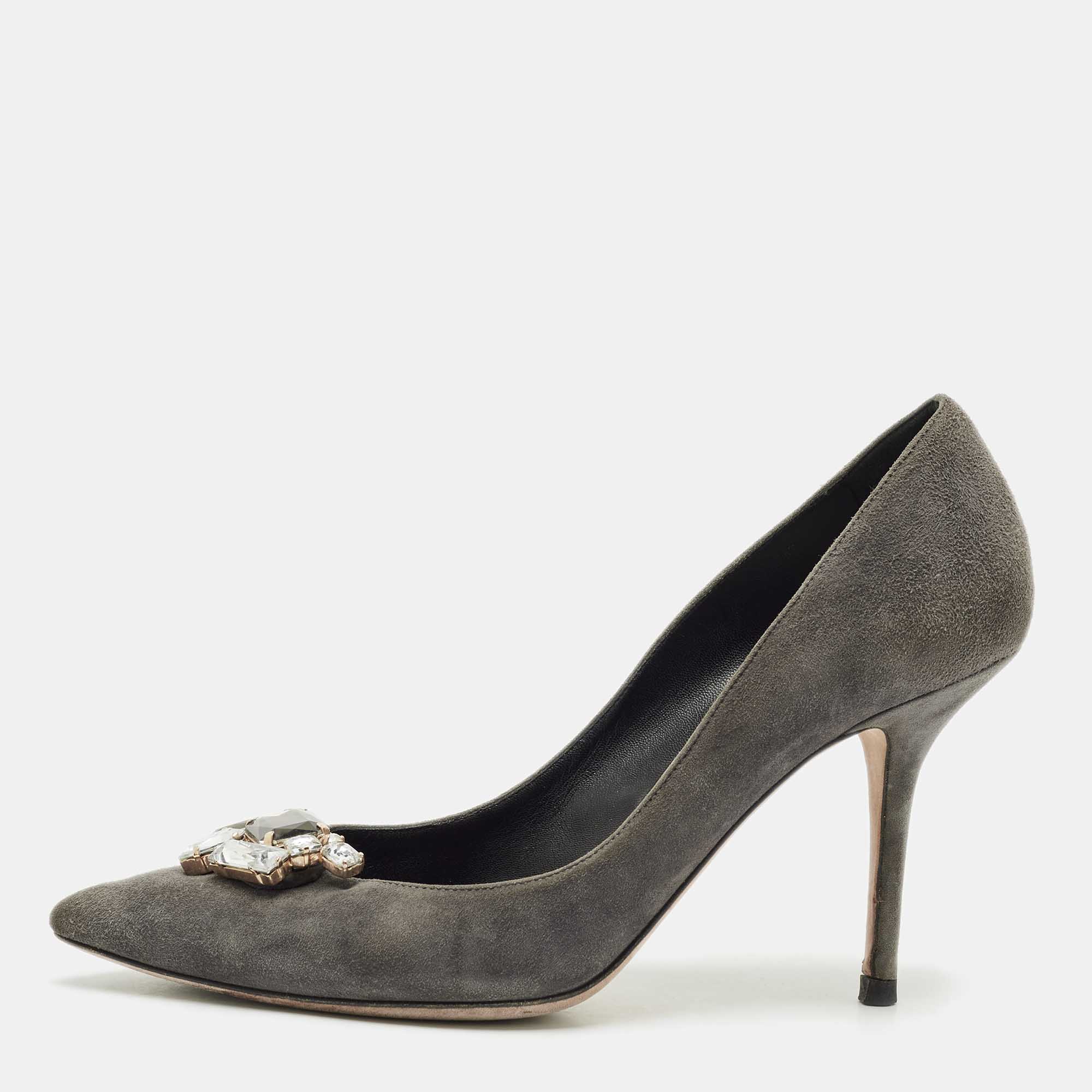 

Dolce & Gabbana Grey Suede Crystal Embellished Pointed Toe Pumps Size