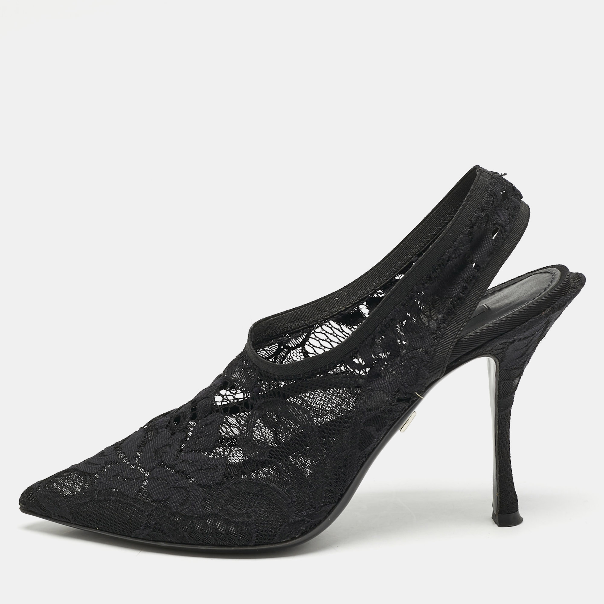 

Dolce & Gabbana Black Lace Pointed Toe Slingback Pumps Size