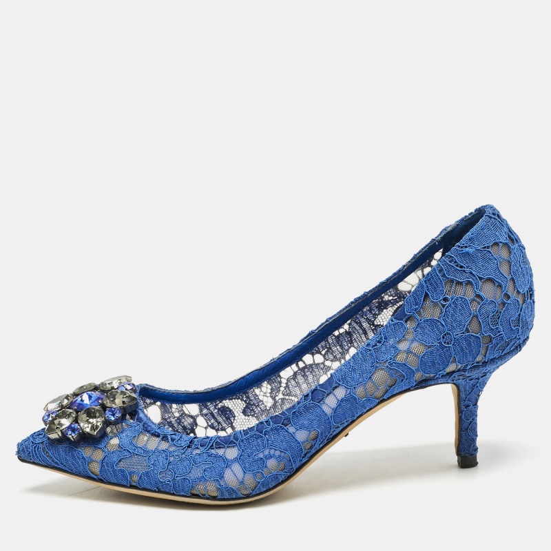 

Dolce & Gabbana Blue Lace Bellucci Pumps Size