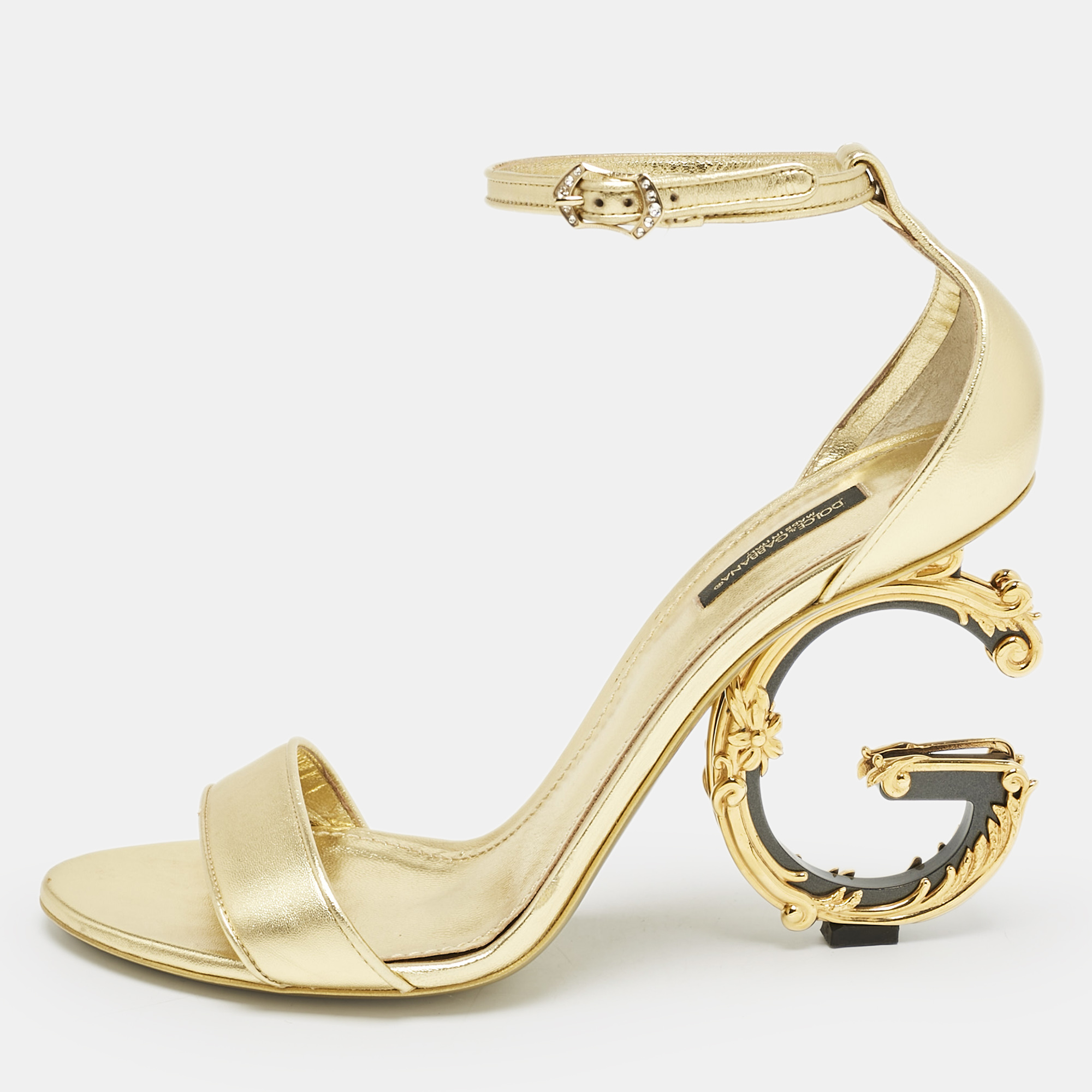 

Dolce & Gabbana Gold Leather Keira Ankle Strap Sandals Size