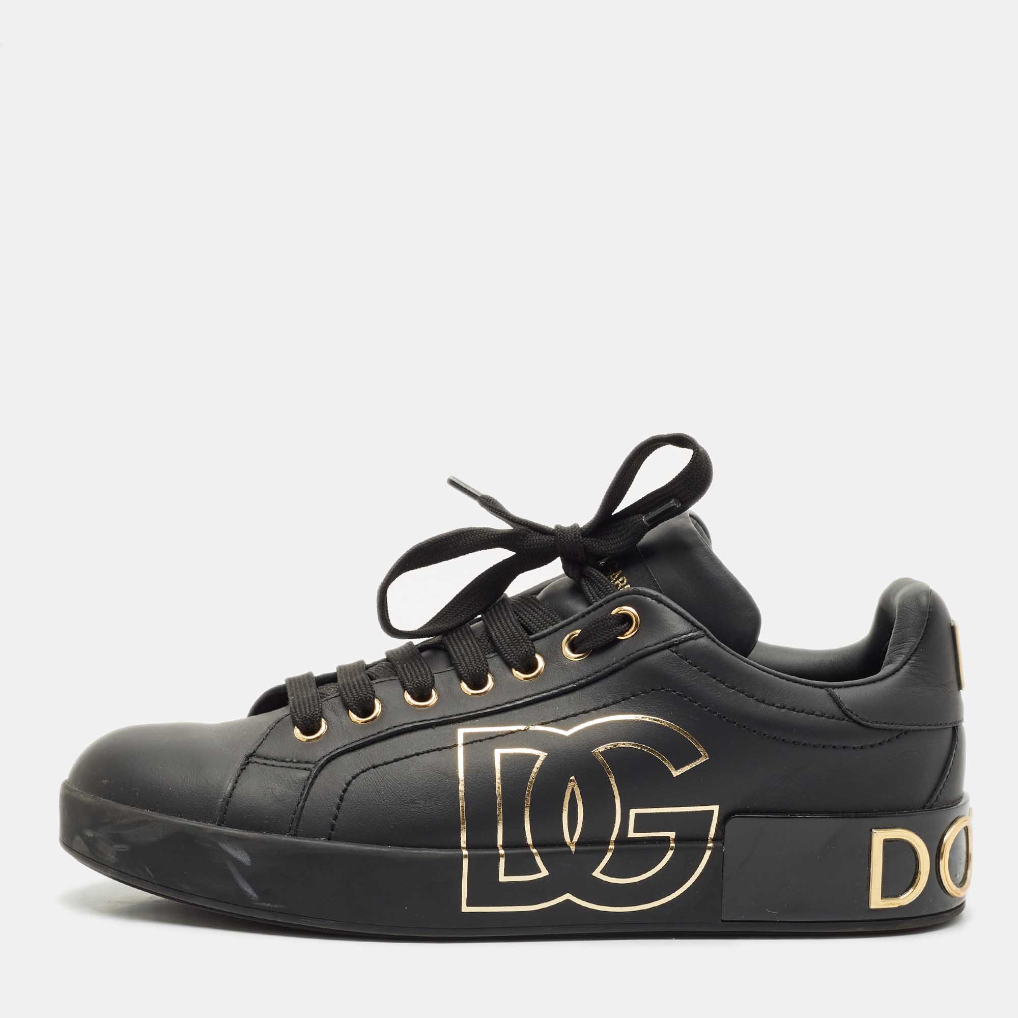 

Dolce & Gabbana Black Leather Portofino Low Top Sneakers Size