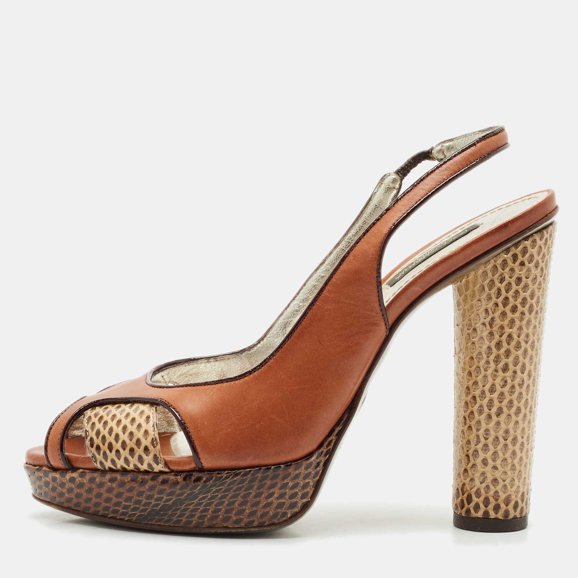 

Dolce & Gabbana Brown Leather and Snakeskin Leather Sandals Size