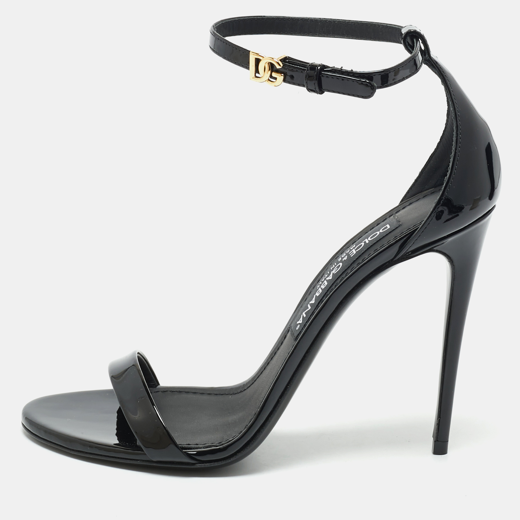 

Dolce & Gabbana Black Patent Leather Ankle Strap Sandals Size