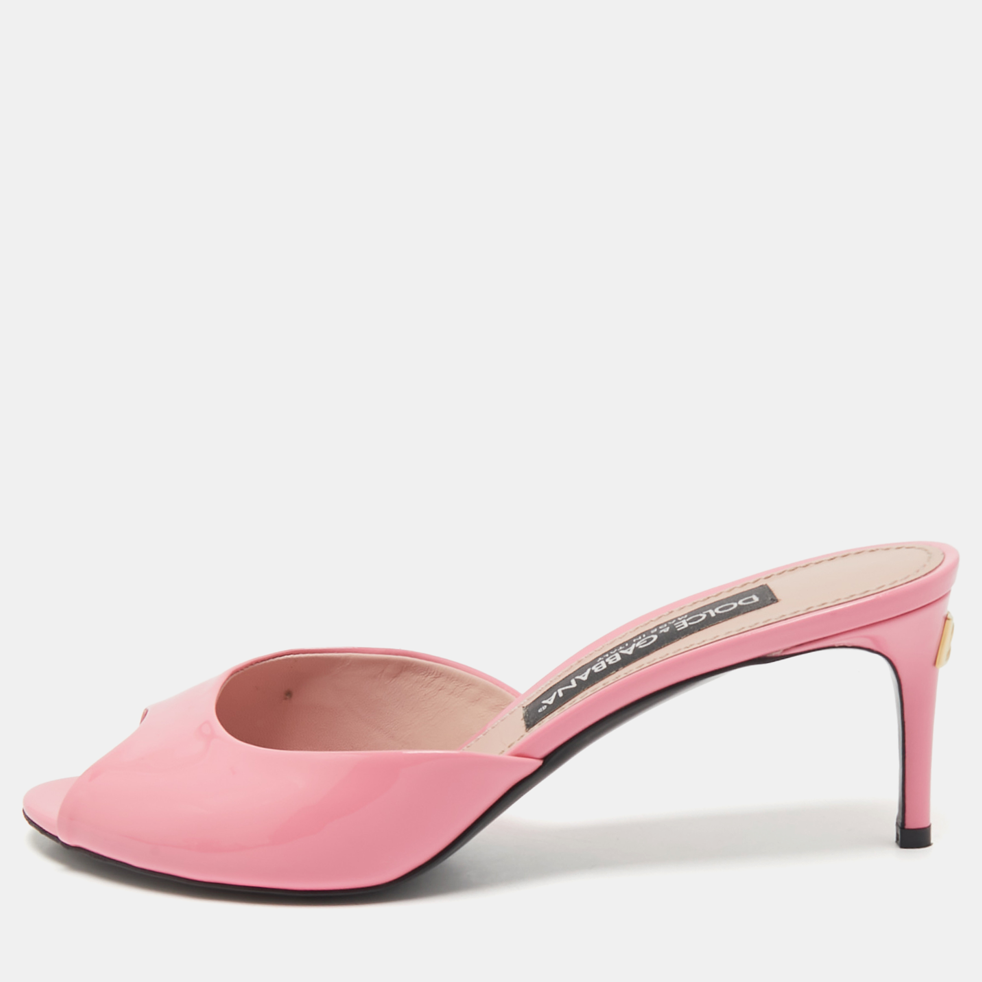 

Dolce & Gabbana Pink Patent Leather Slide Sandals Size