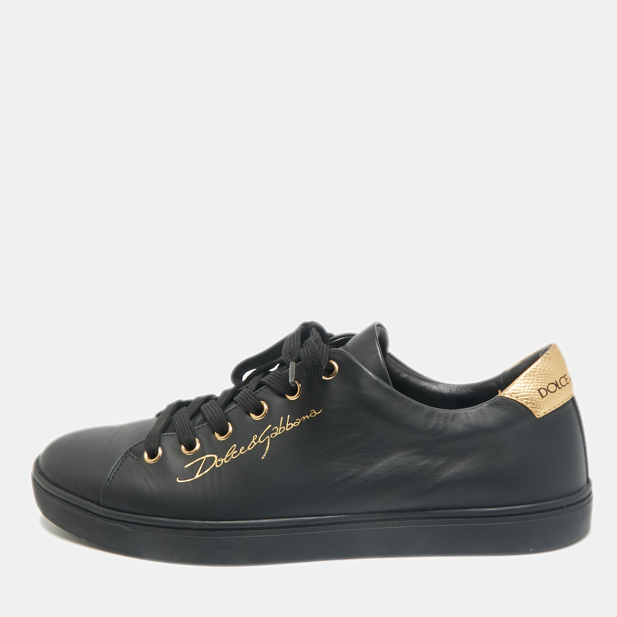 

Dolce & Gabbana Black Leather Portofino Low Top Sneakers Size