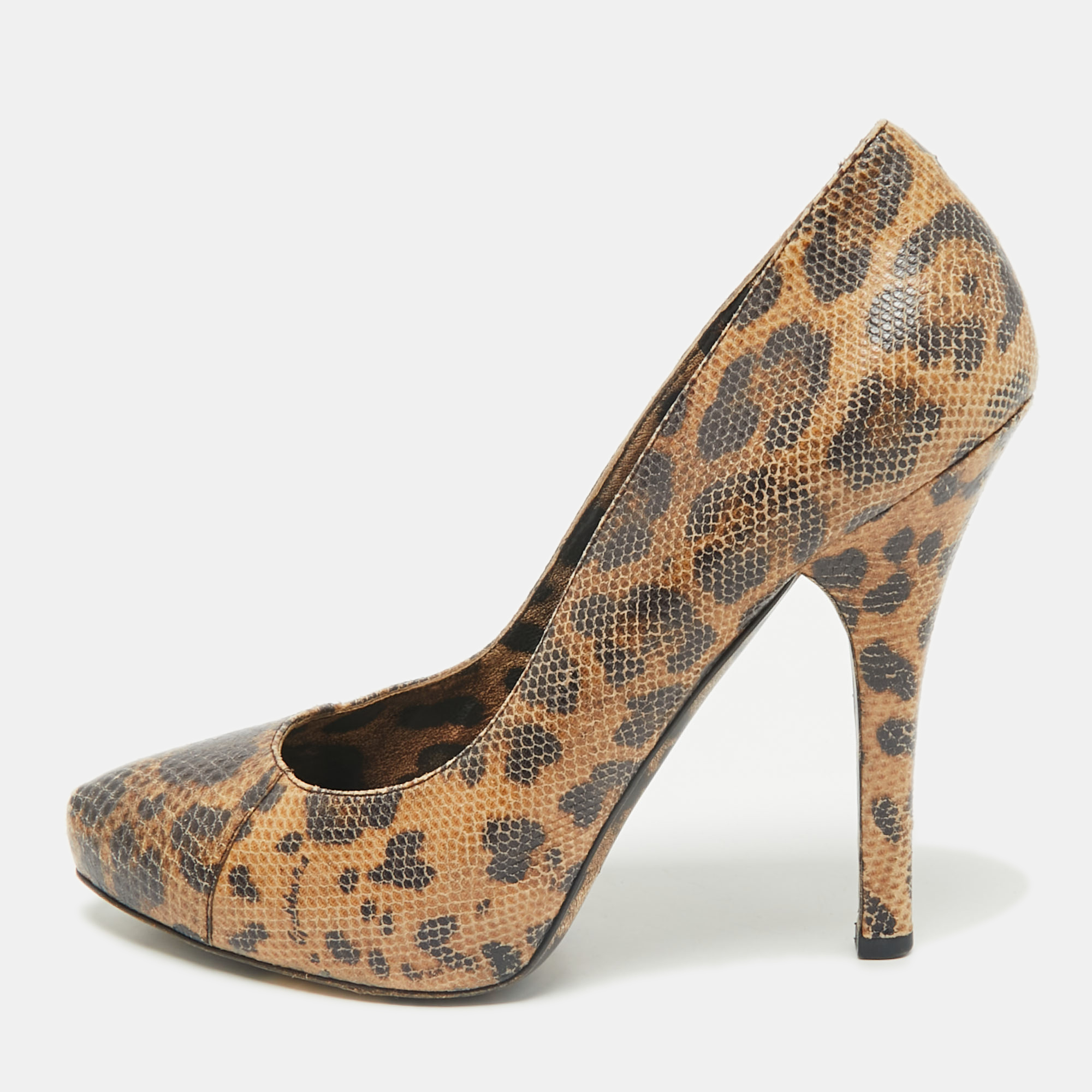 

Dolce & Gabbana Beige/Brown Python Embossed Leather Platform Pumps Size
