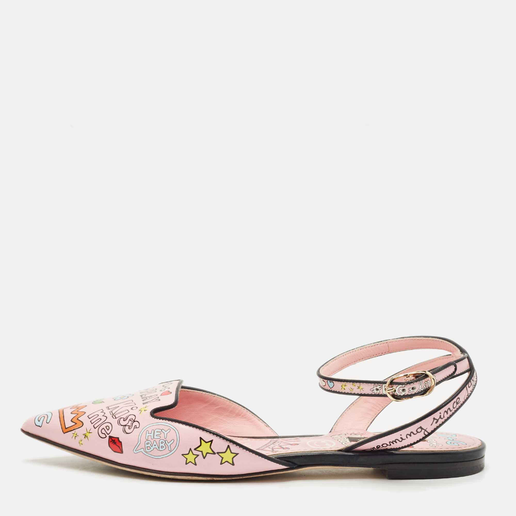 

Dolce & Gabbana Multicolor Graffiti Leather Flat Sandals Size