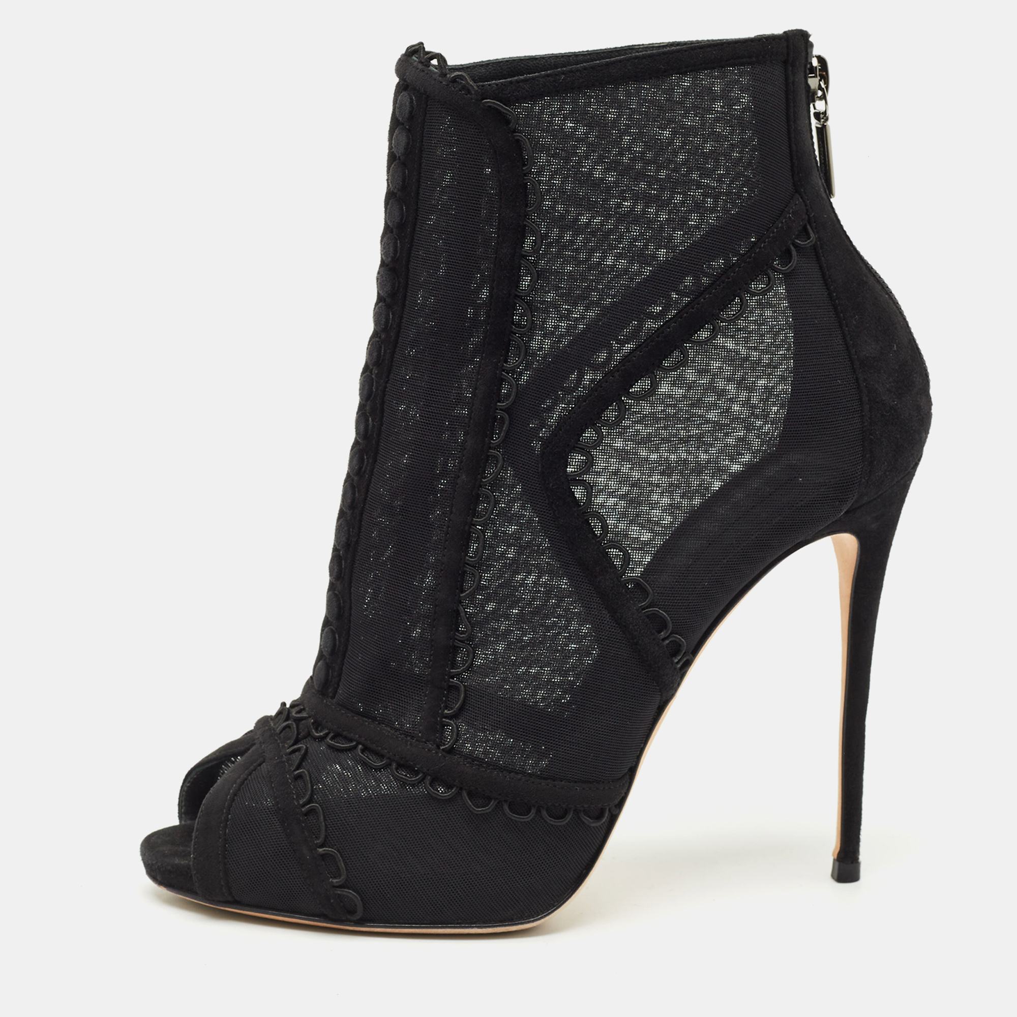 

Dolce & Gabbana Black Mesh and Suede Trim Peep Toe Booties Size