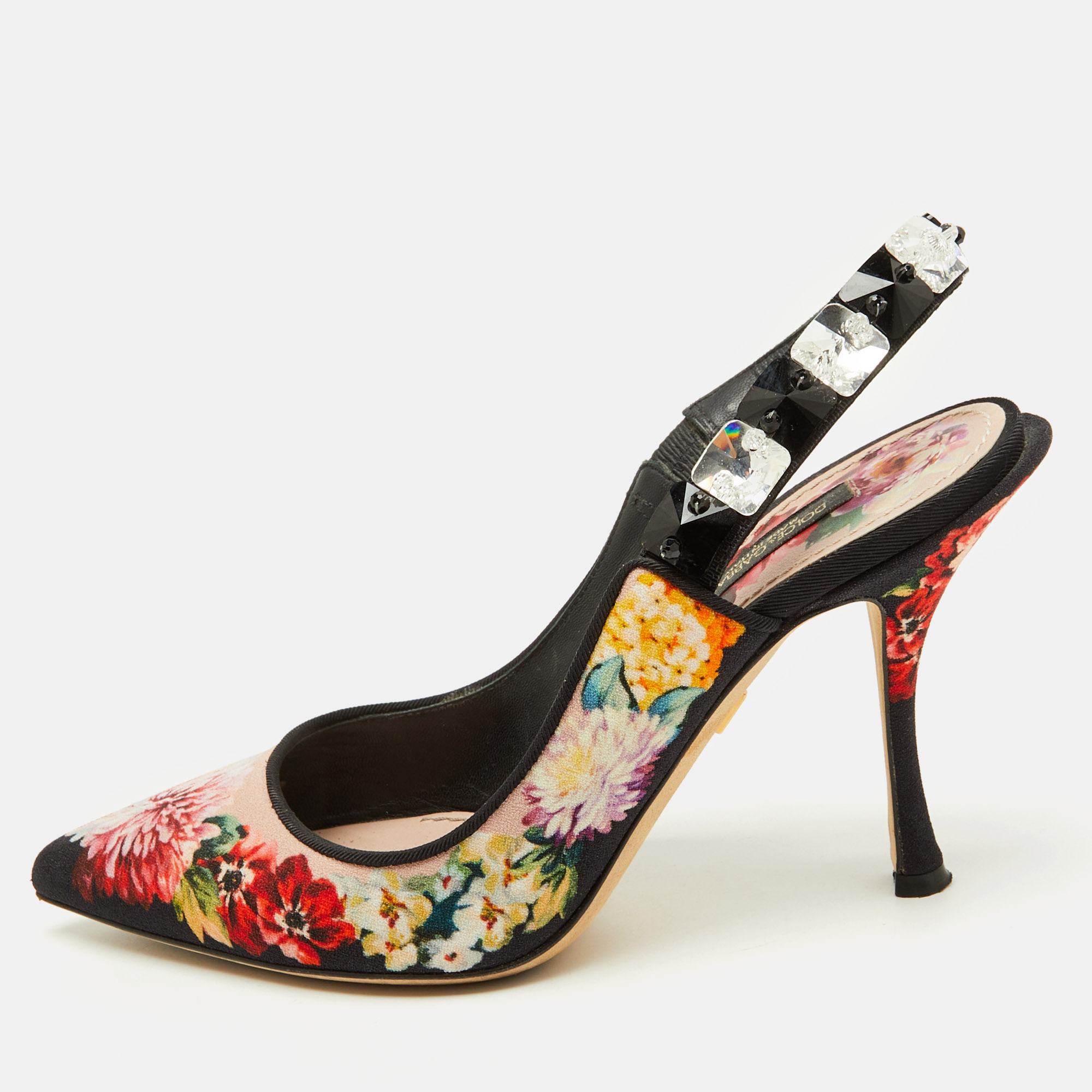 

Dolce & Gabbana Multicolor Floral Print Fabric Crystal Embellished Slingback Pumps Size