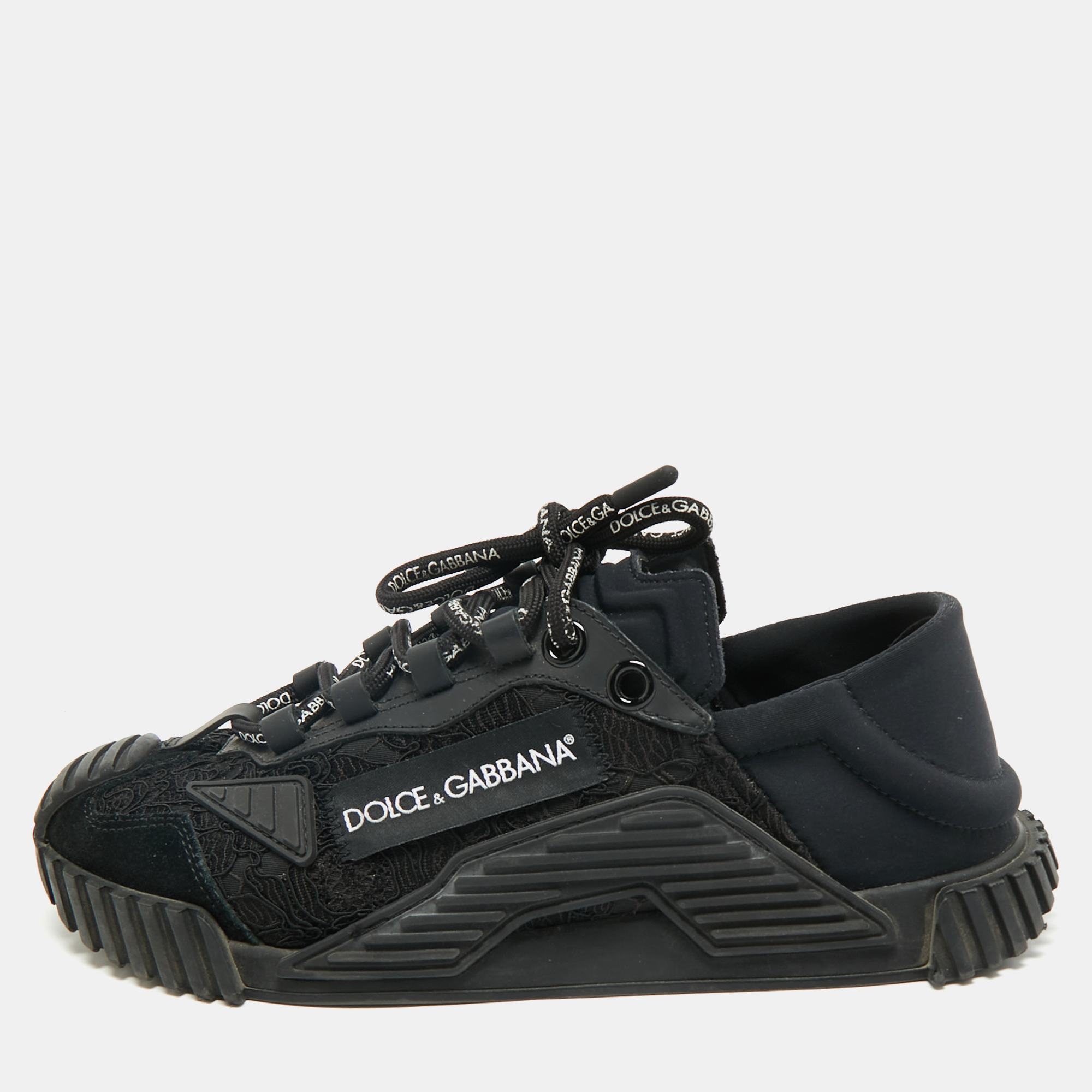 

Dolce & Gabbana Black Lace And Nylon Ns1 Low Top Sneakers Size