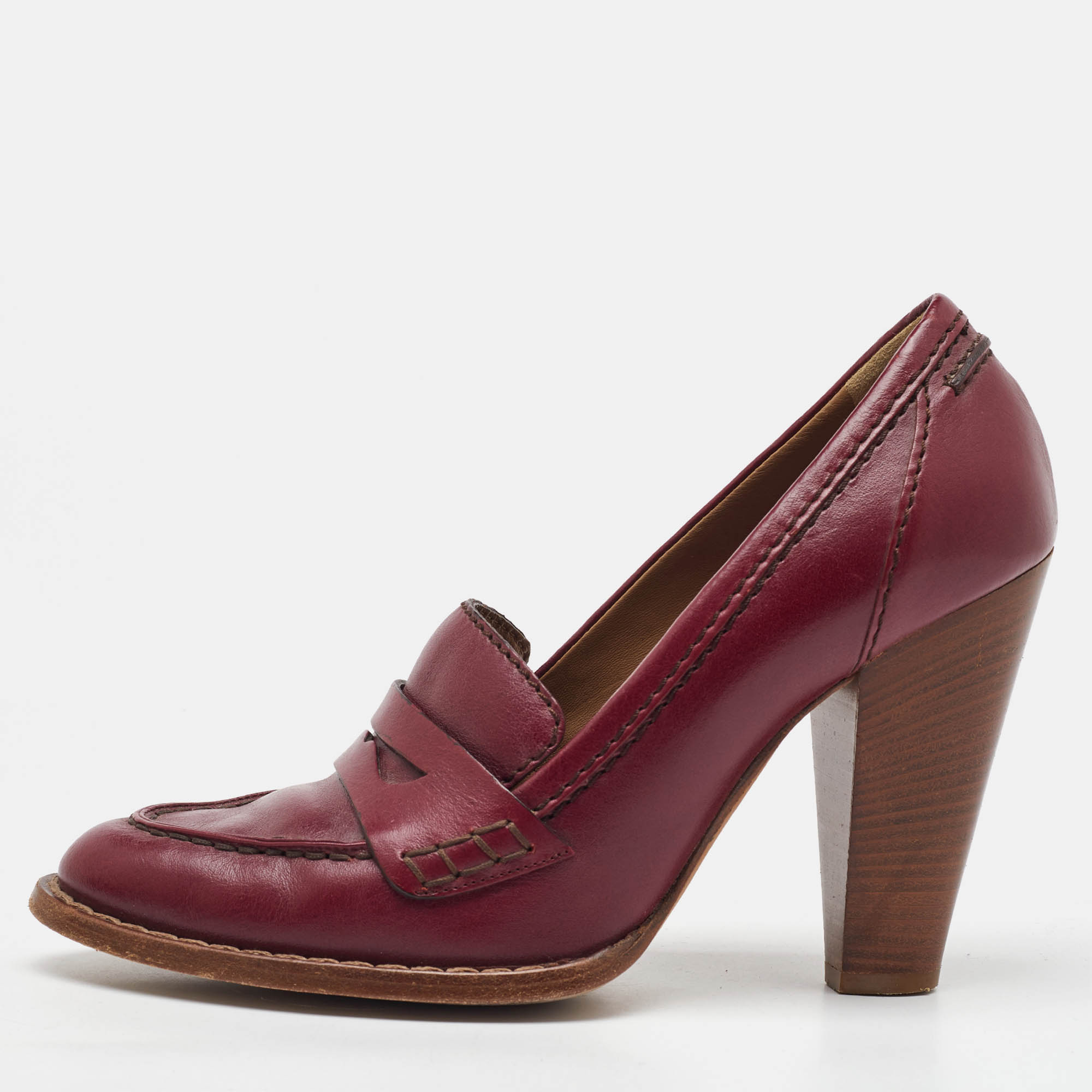 

Dolce & Gabbana Burgundy Leather Block Heel Loafer Pumps Size