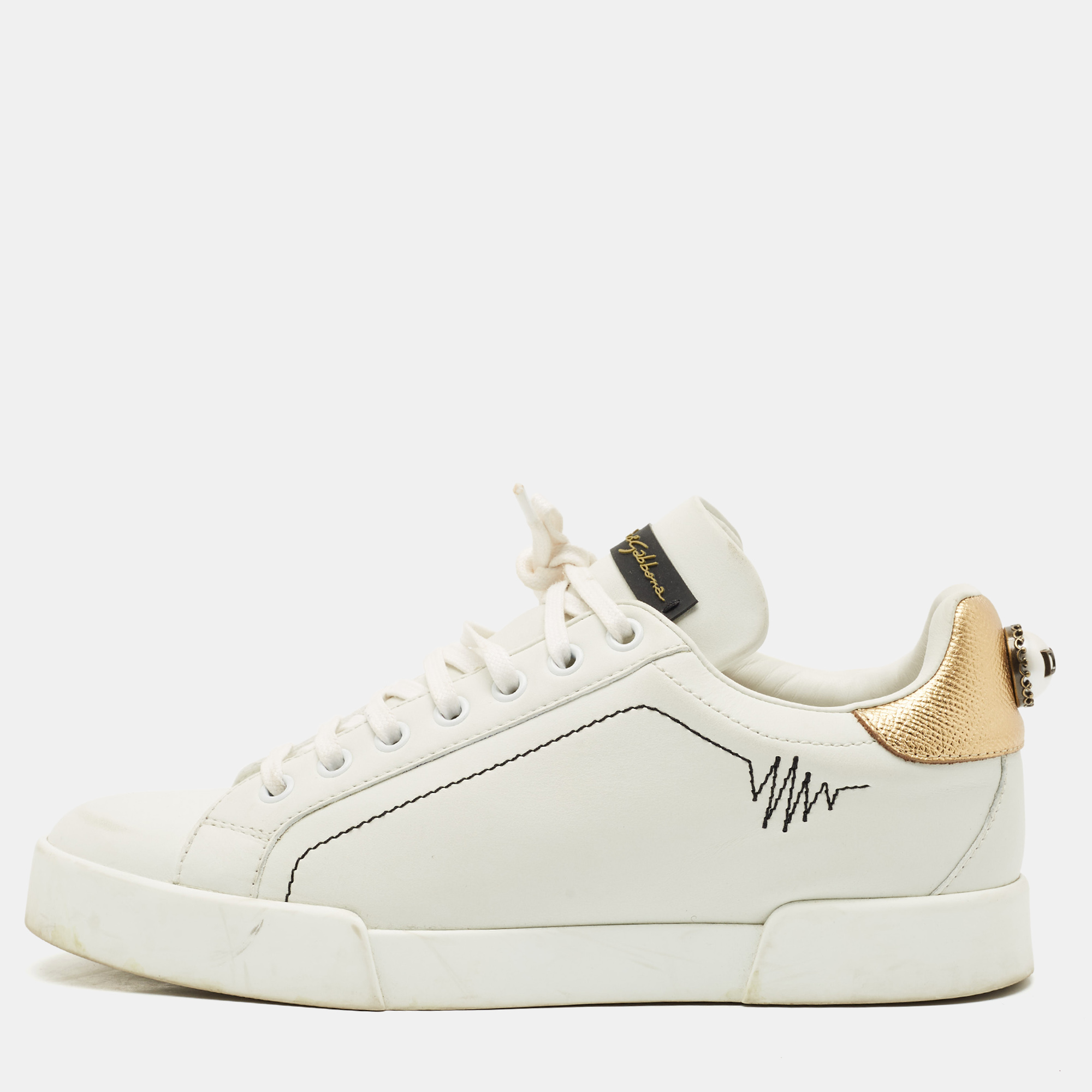 

Dolce & Gabbana White Leather Portofino Low Top Sneakers Size