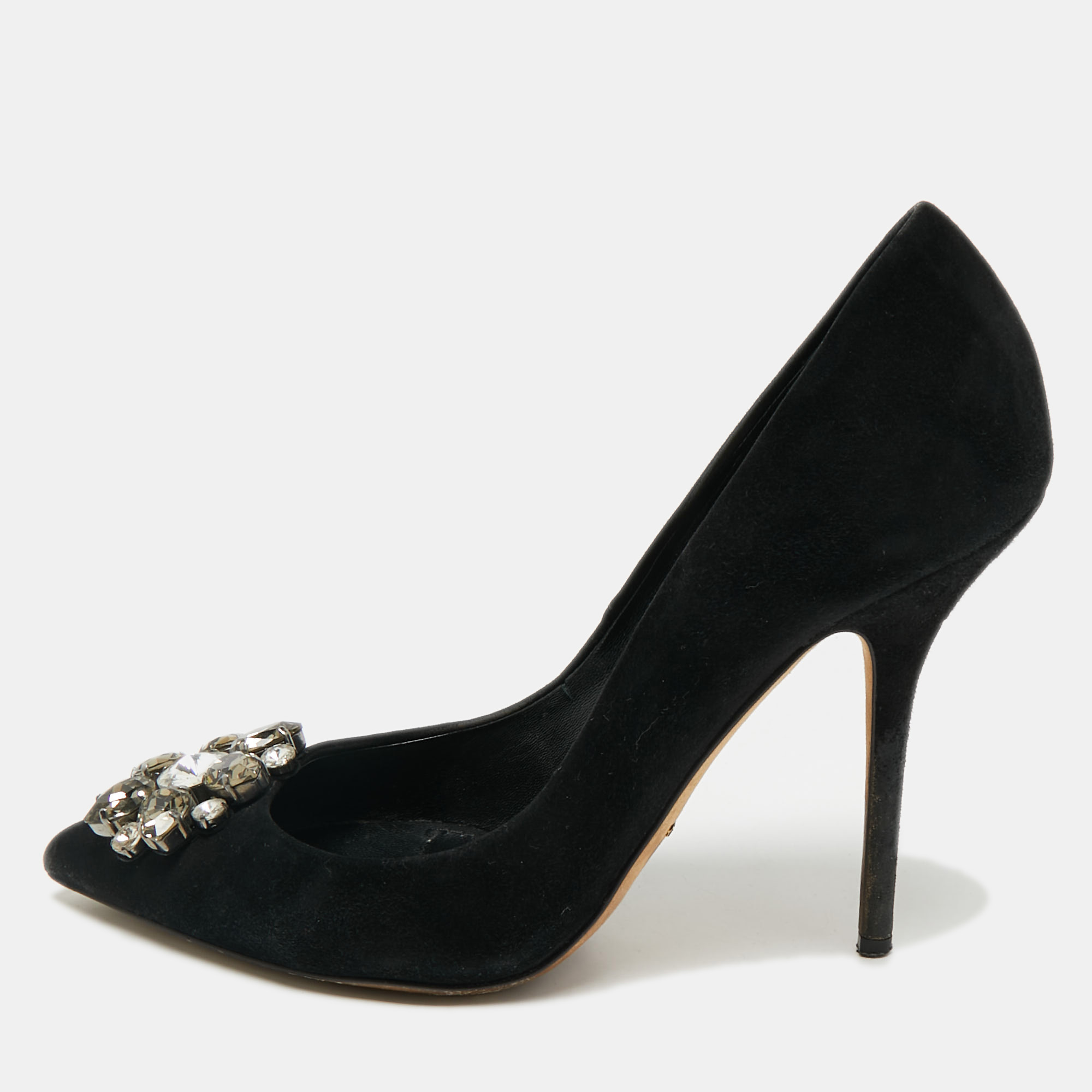 Pre-owned Dolce & Gabbana Black Suede Crystal Embellished Bellucci Pumps Size 39
