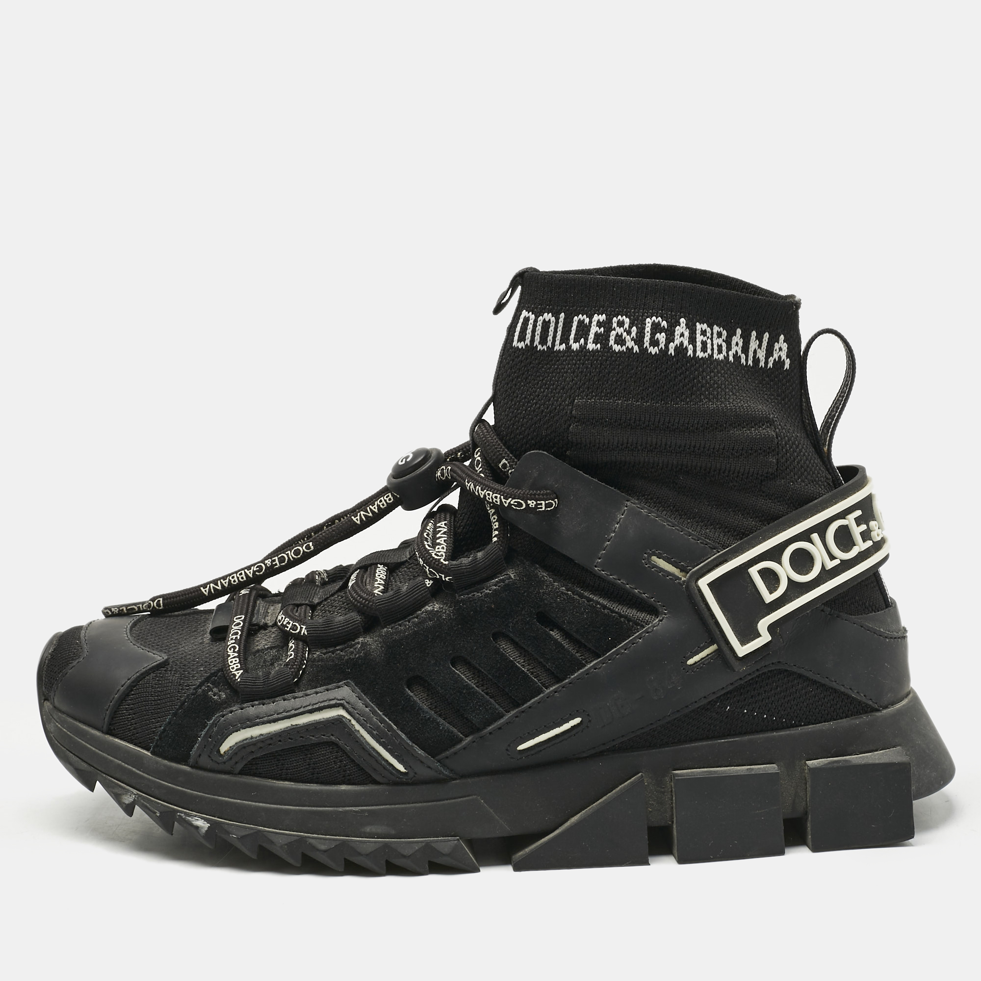 Pre-owned Dolce & Gabbana Black Suede And Leather Sorrento High Top Sneakers Size 38
