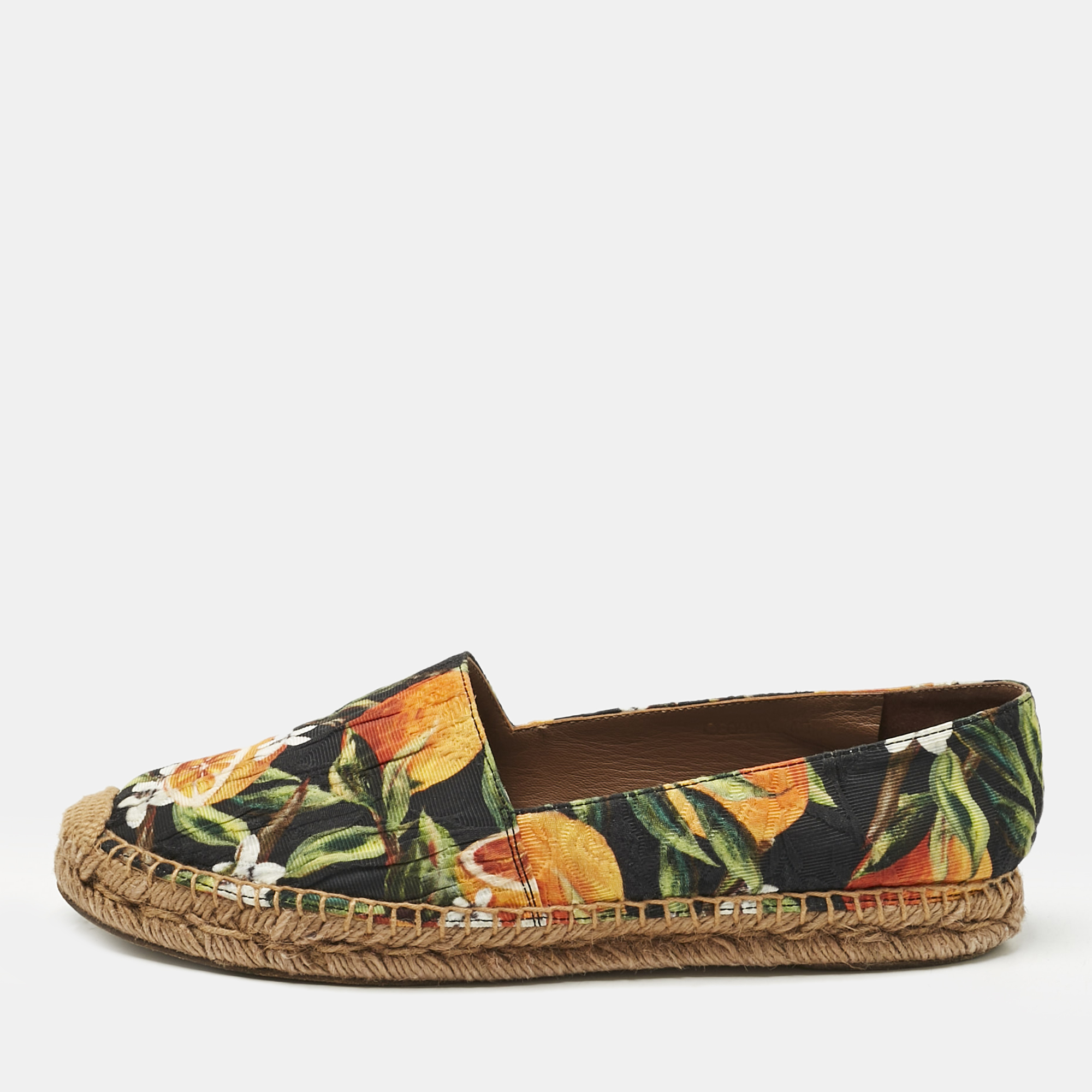 Pre-owned Dolce & Gabbana Multicolor Lemon Print Fabric Espadrille Flats Size 40