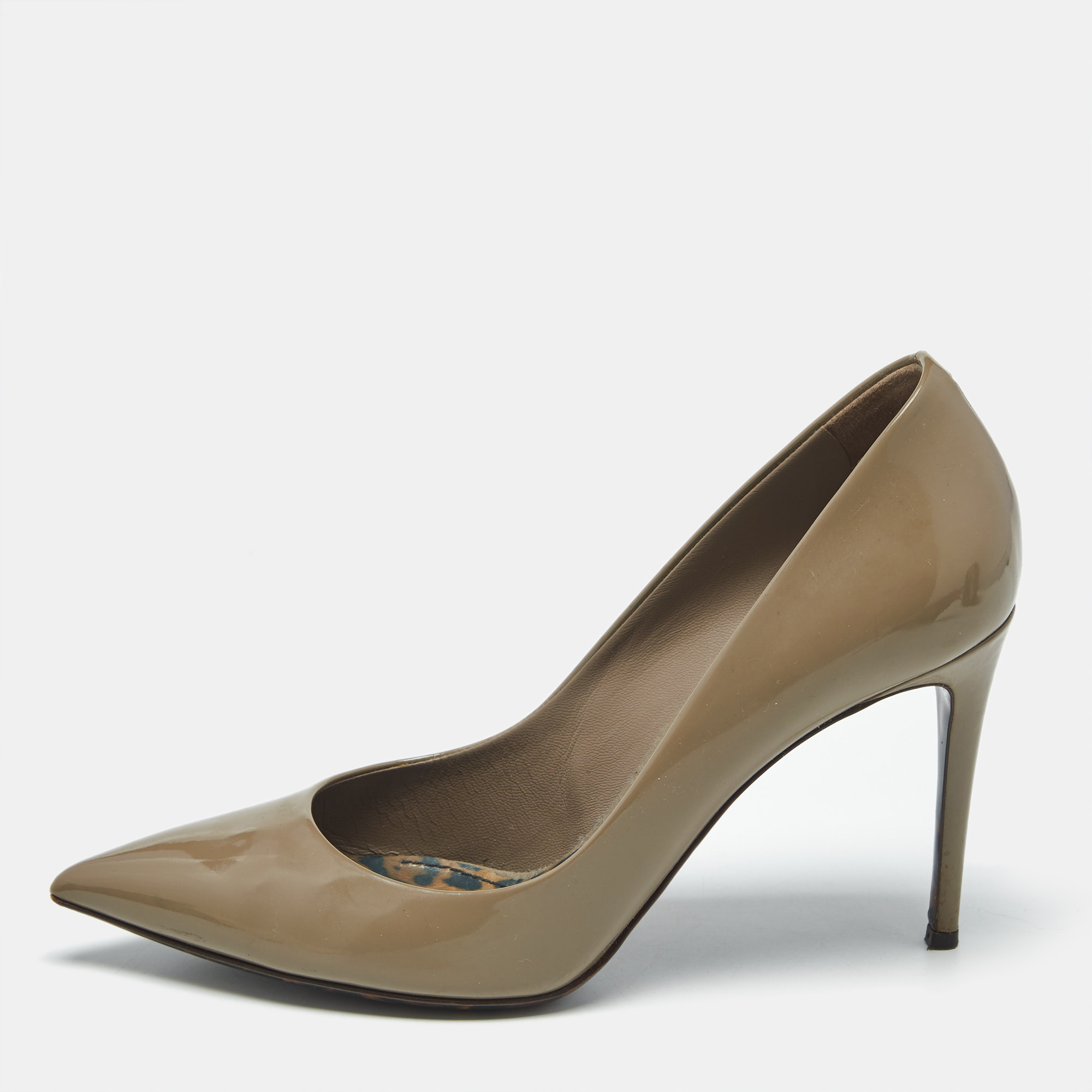Pre-owned Dolce & Gabbana Olive Green Patent Leather Pointed Toe Pumps Size 40 In Gray
