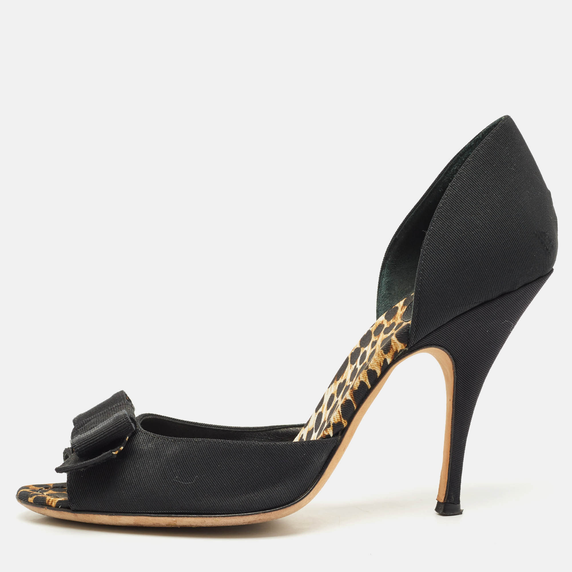 Pre-owned Dolce & Gabbana Black Canvas Bow D'orsay Pumps Size 40