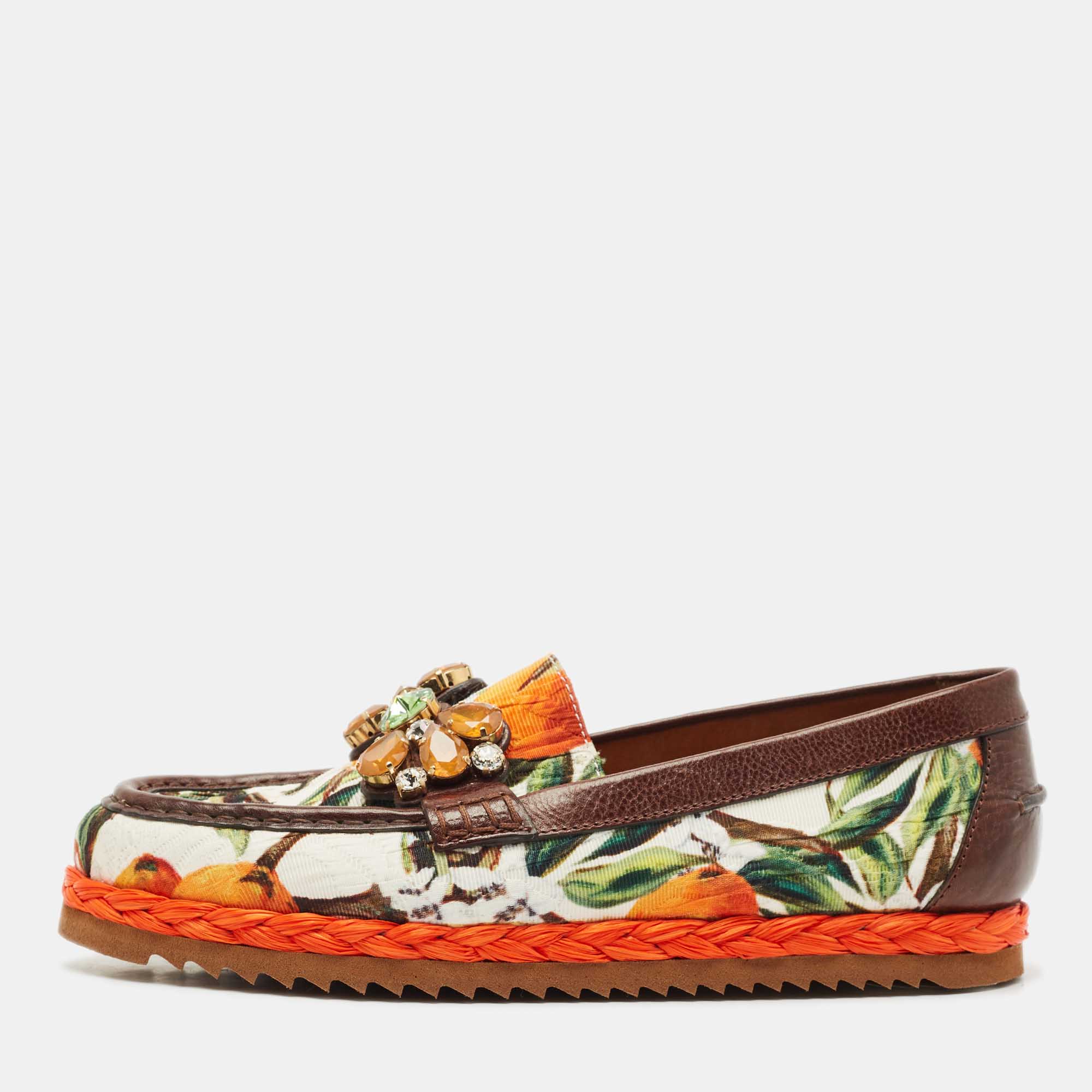 

Dolce & Gabbana Multicolor Floral Print Canvas and Leather Palermo Crystals Loafers Size