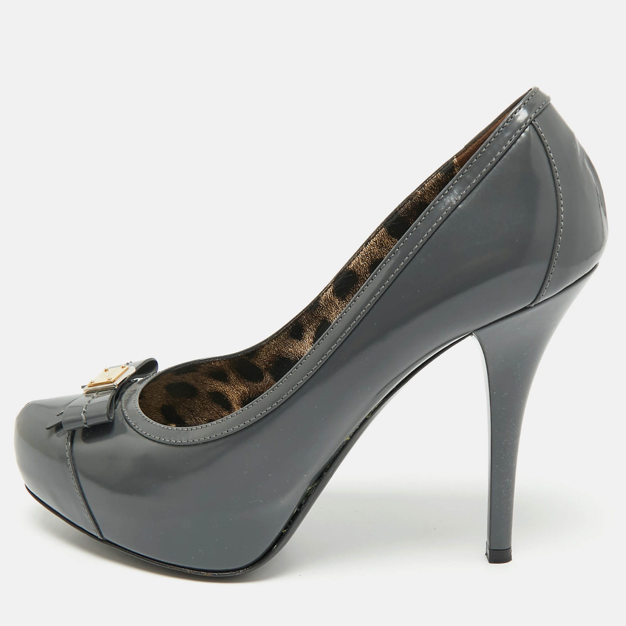

Dolce & Gabbana Grey Patent Leather Bow Platform Pumps Size