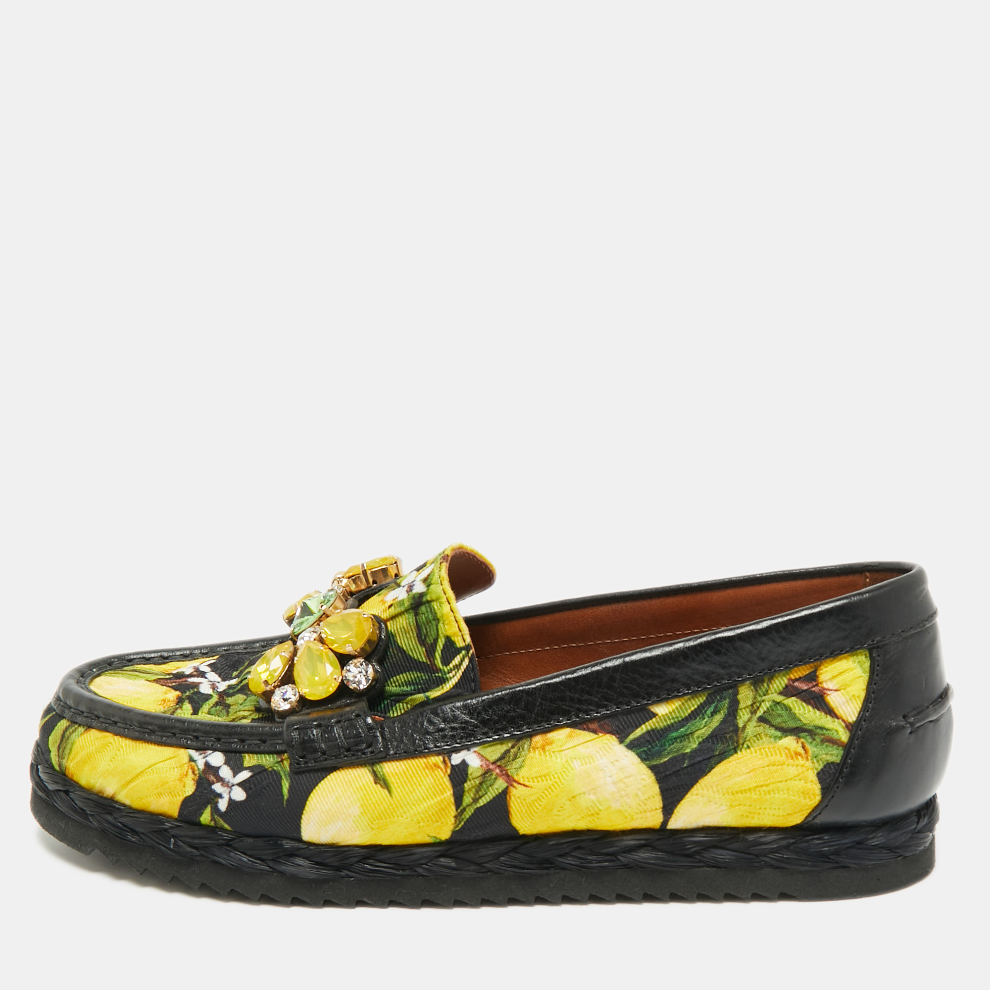 

Dolce & Gabbana Multicolor Floral Print Canvas Crystal Embellished Espadrille Flats Size