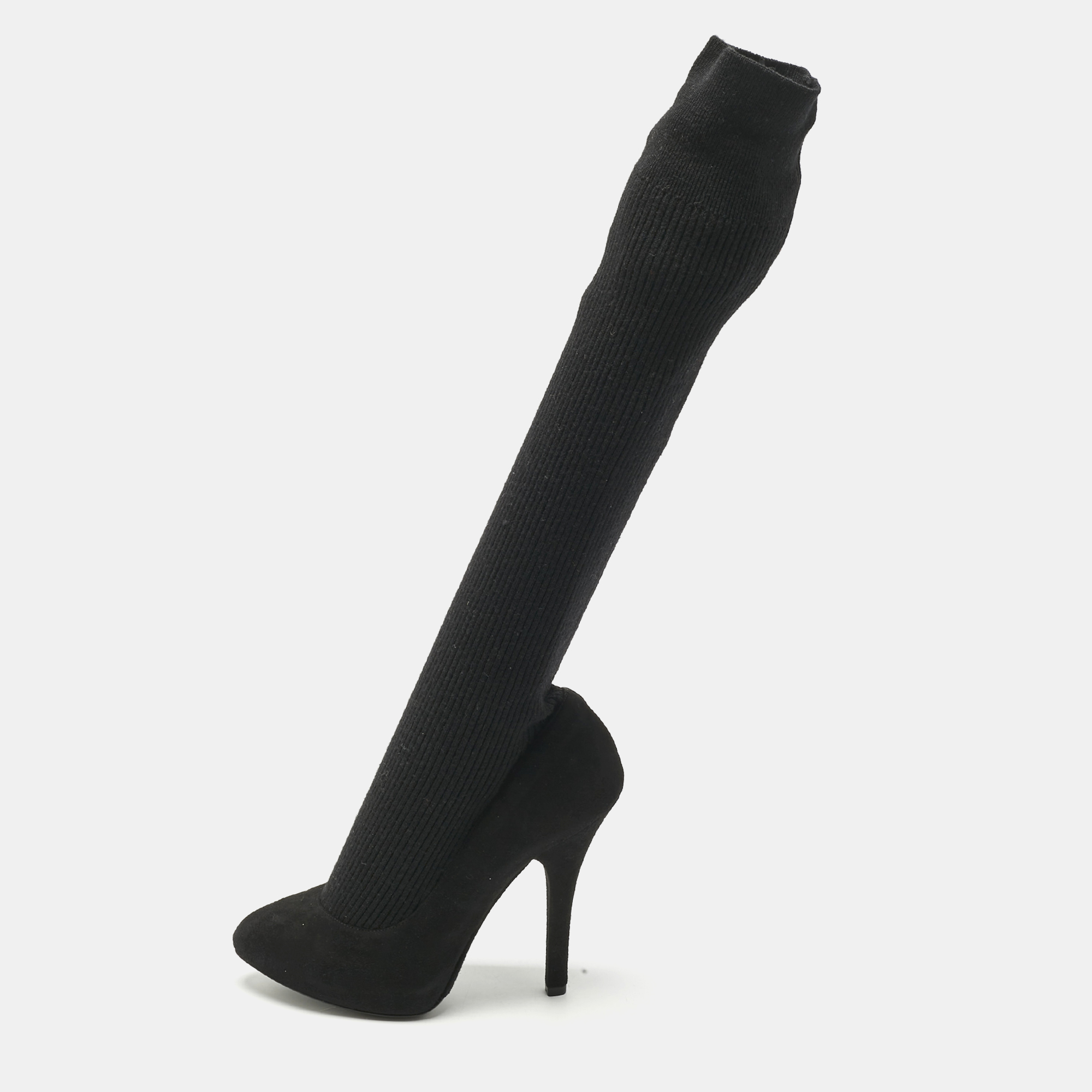 

Dolce & Gabbana Black Suede and Fabric Platform Sock High Pumps Size