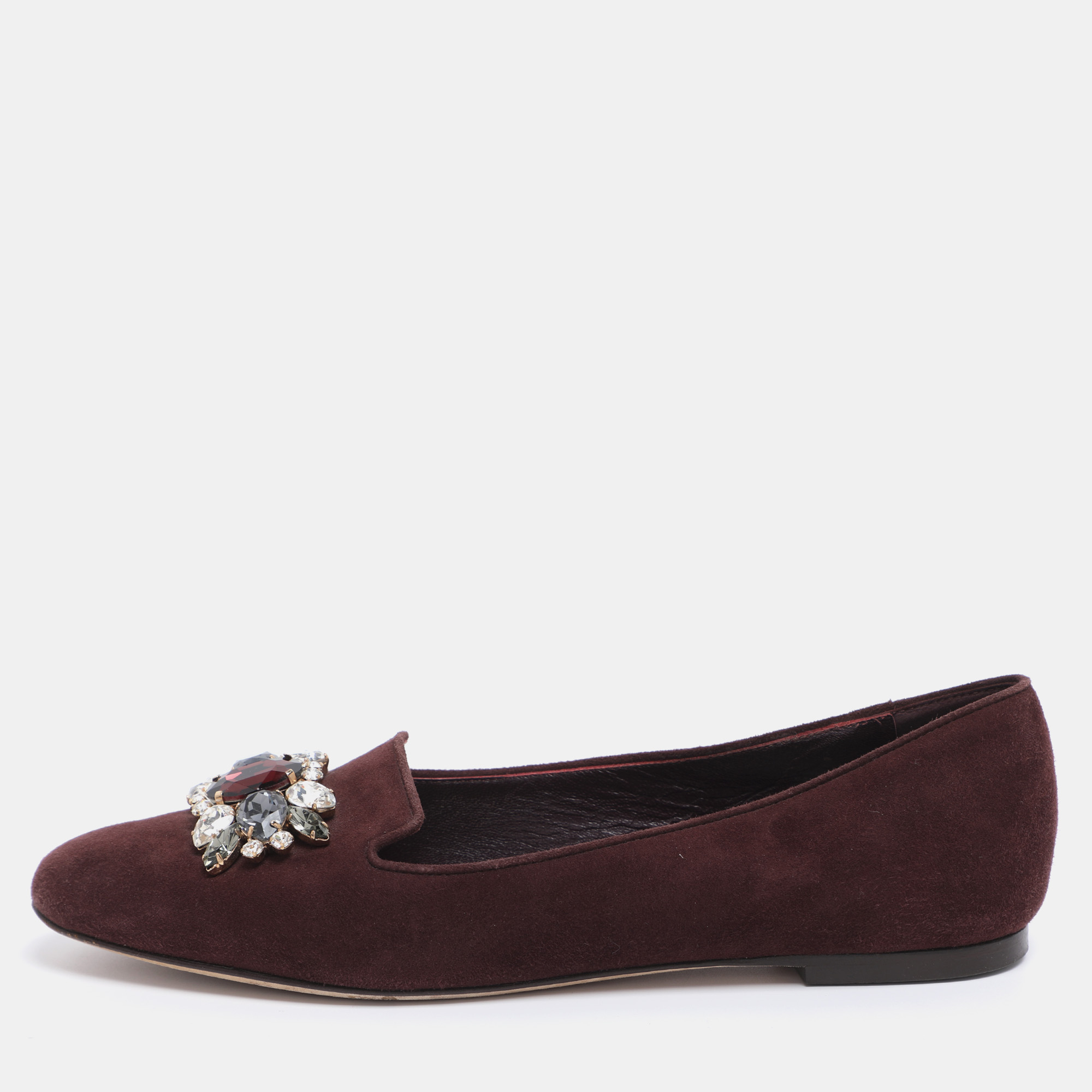 

Dolce & Gabbana Brown Suede Crystal Embellished Smoking Slippers Size