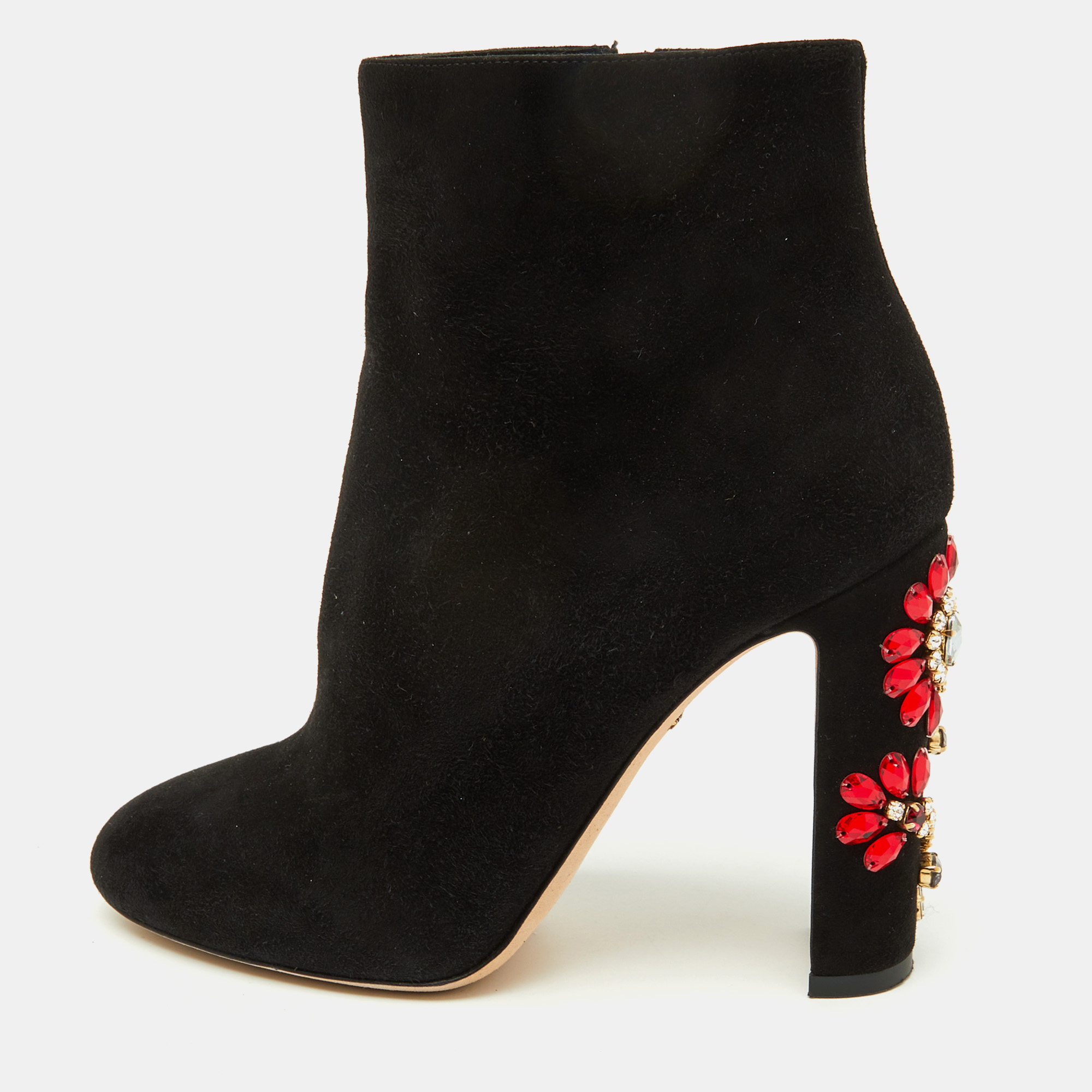 

Dolce & Gabbana Black Suede Crystal Embellished Heel Ankle Boots Size