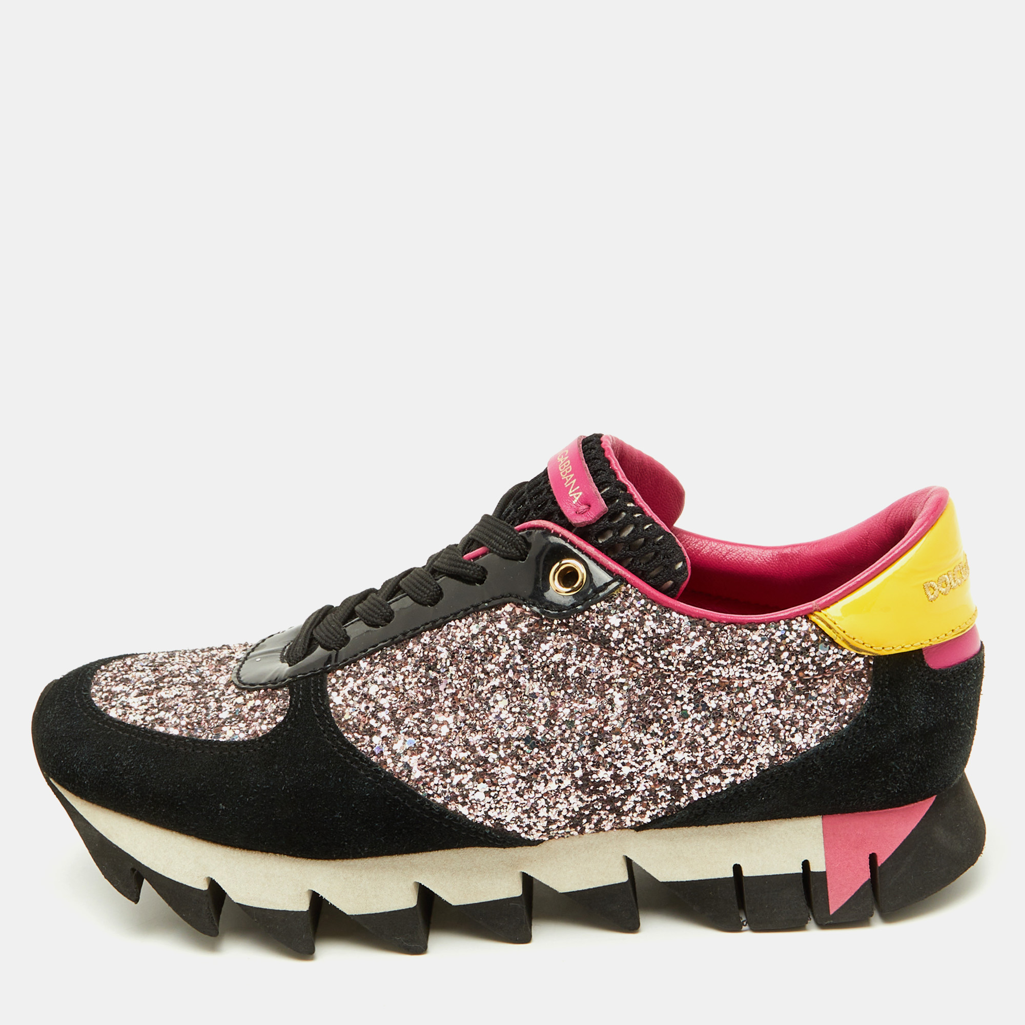 

Dolce & Gabbana Multicolor Glitter, Patent Leather and Suede Low Top Sneakers Size