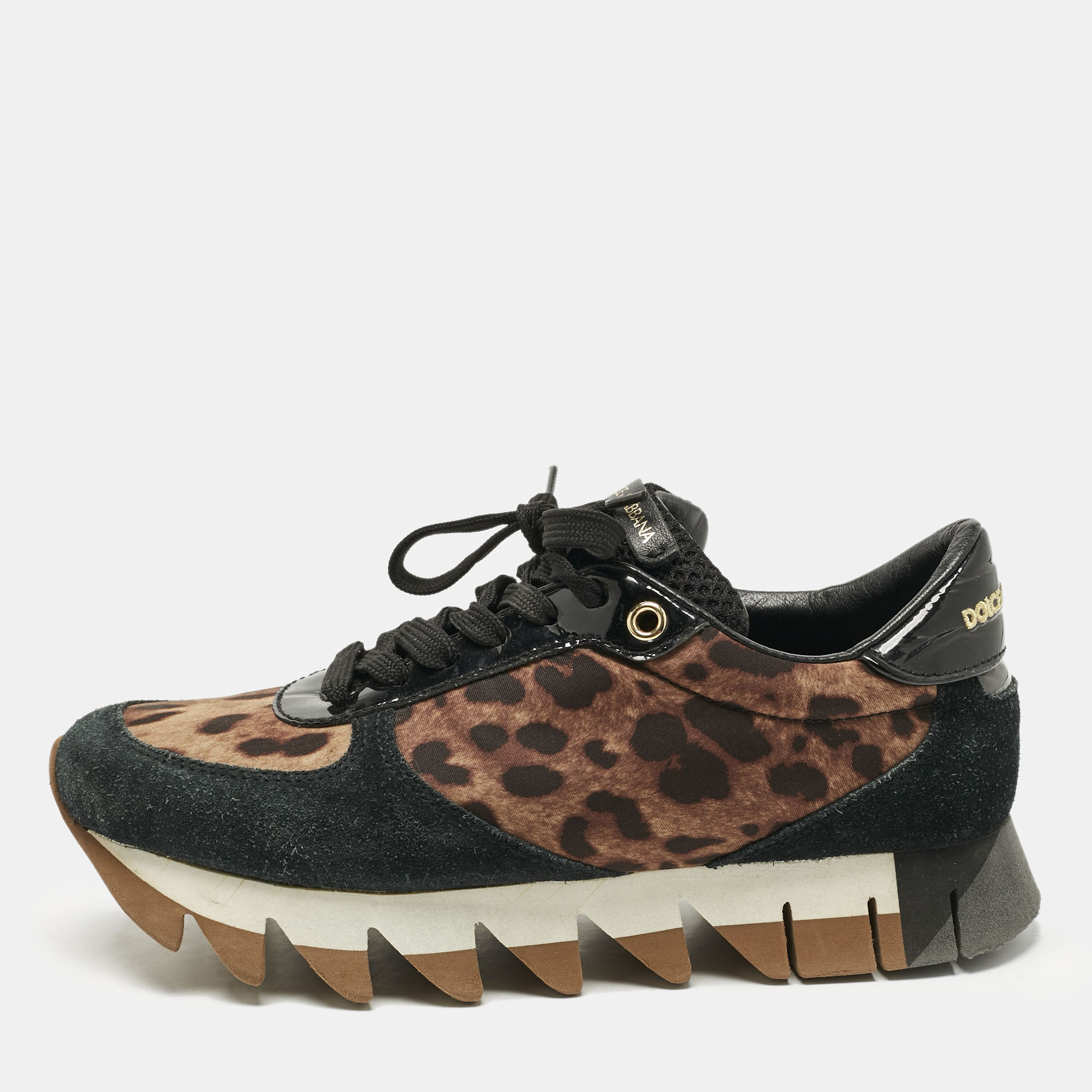 

Dolce & Gabbana Multicolor Leopard Print Canvas and Patent Leather Lace Up Sneakers Size