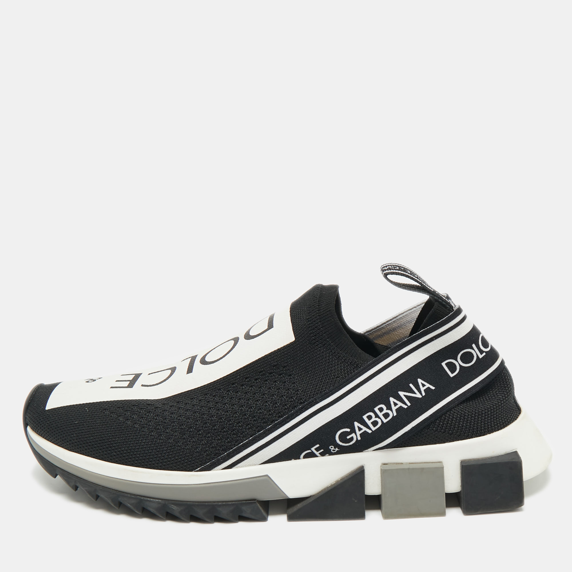 Pre-owned Dolce & Gabbana Black/white Knit Fabric Sorrento Slip On Sneakers Size 39