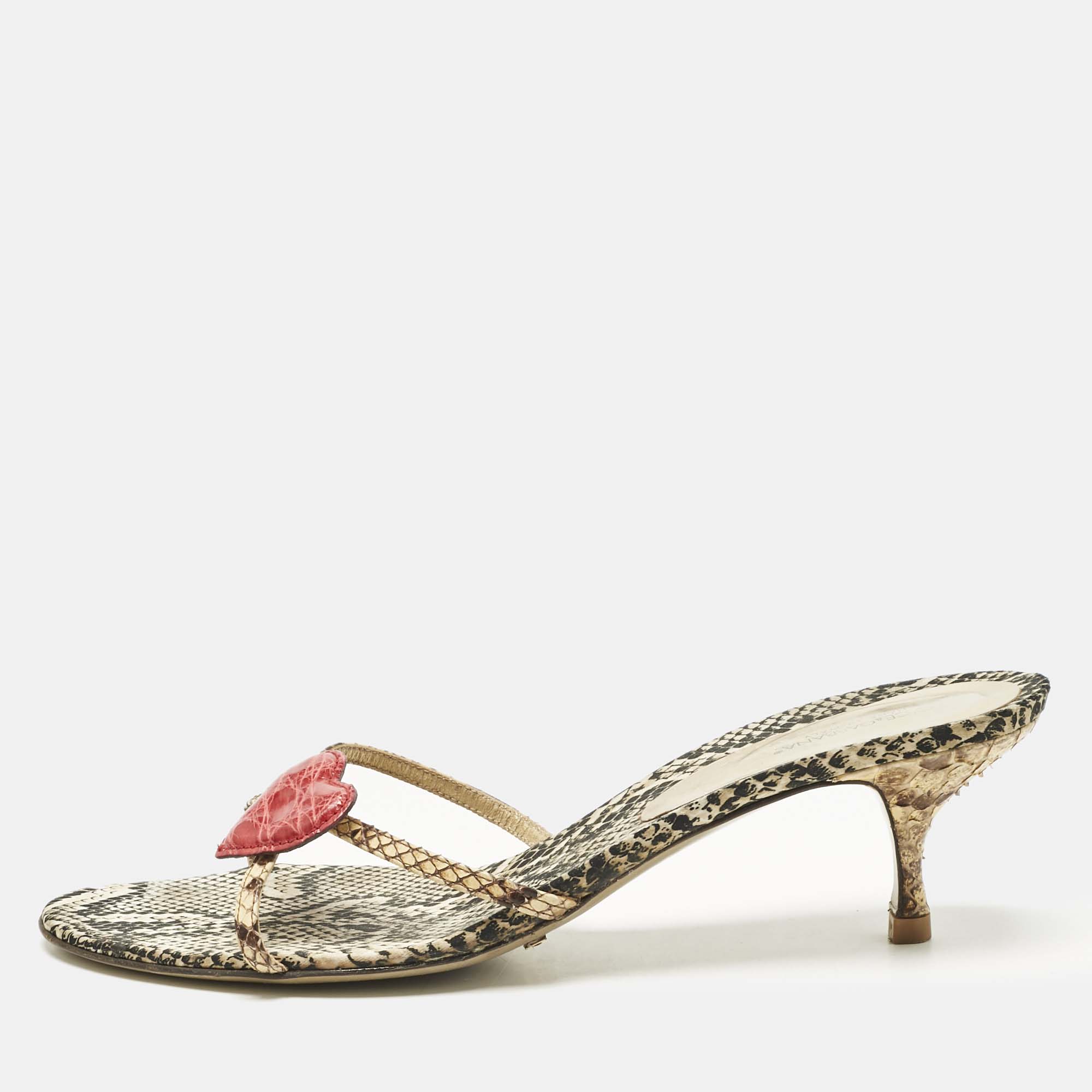 Pre-owned Dolce & Gabbana Multicolor Python Heart Slide Sandals Size 41