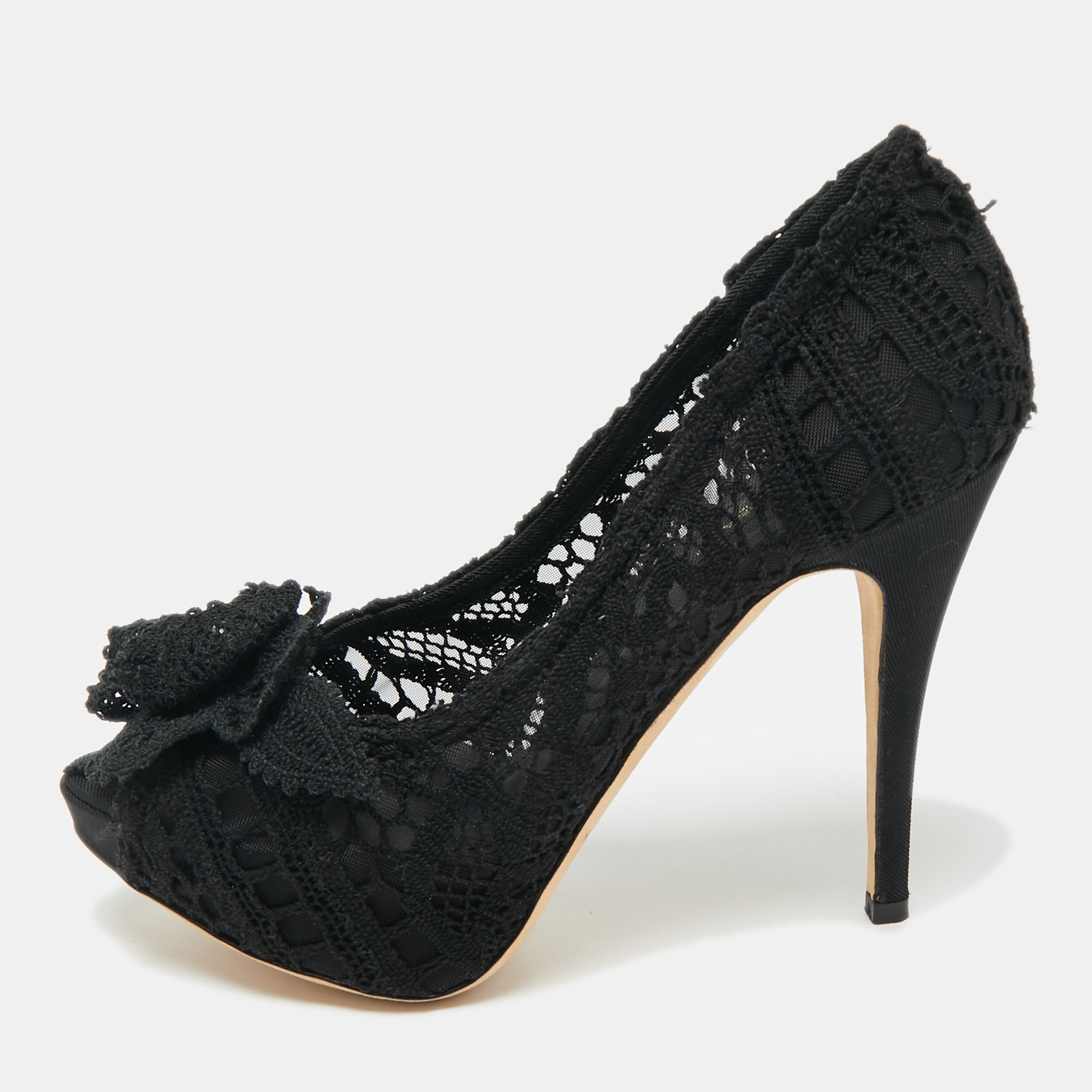 

Dolce & Gabbana Black Lace and Mesh Peep Toe Pumps Size