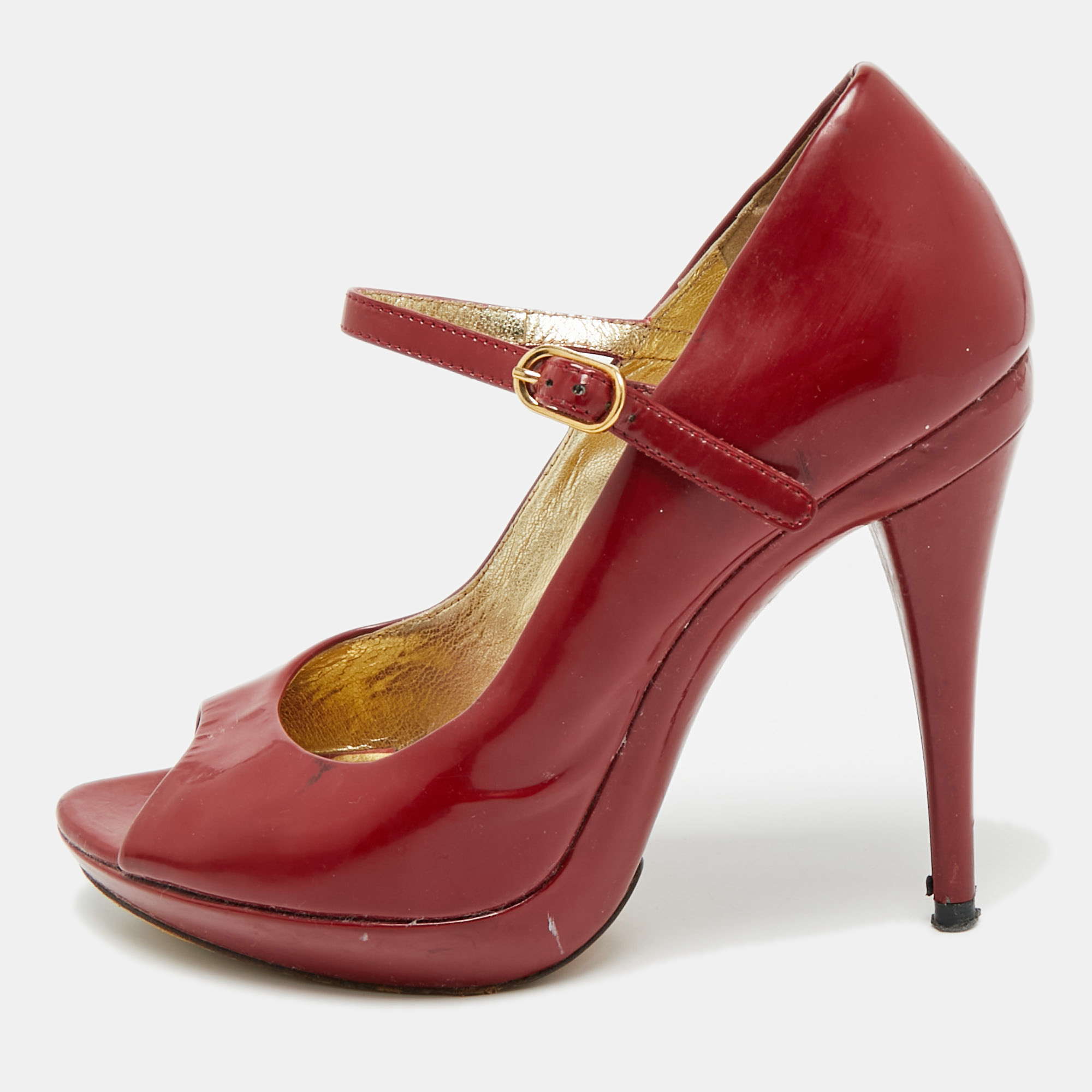 

Dolce & Gabbana Red Patent Leather Platform Peep Toe Mary Jane Pumps Size
