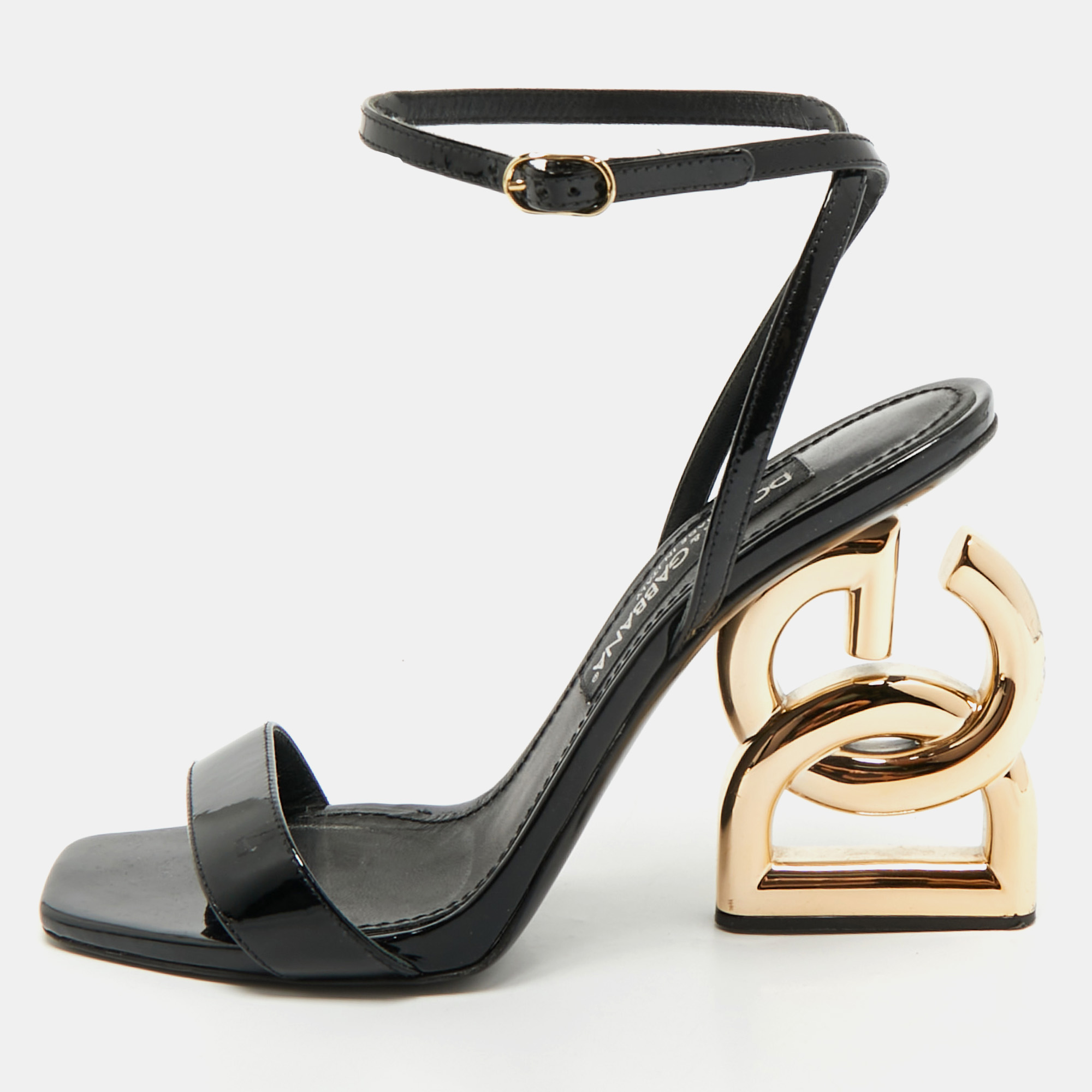 

Dolce & Gabbana Black Patent Leather Keira Ankle Strap Sandals Size