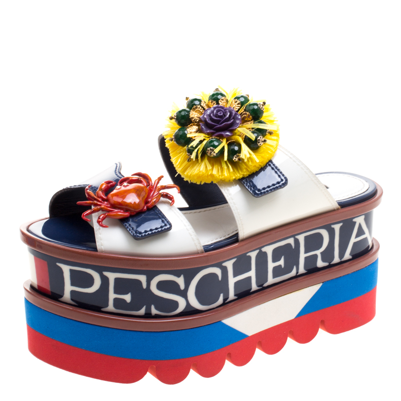 Pre Owned Dolce & Gabbana Multicolor Embellished Double Platform Wedge Sandals Size 36