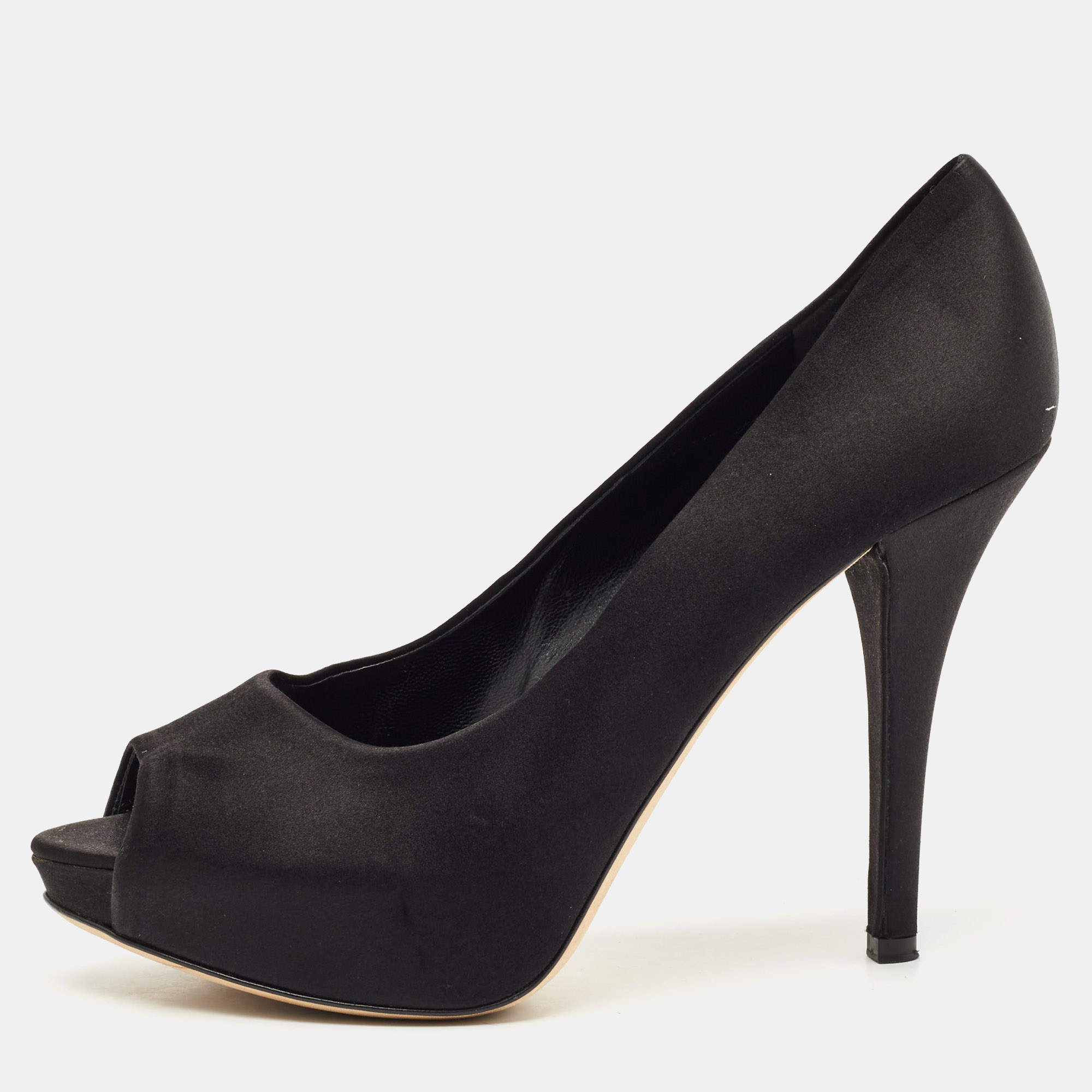 

Dolce & Gabbana Black Satin Peep Toe Platform Pumps Size